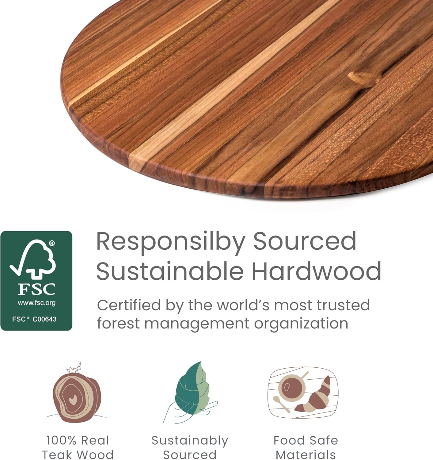 Teakhaus Teakwood Serving Boards Set of 3 - Includes a Regular Board, Round Serving Board and Paddle Cutting Board - Reversible, Edge Grain, Knife Friendly - FSC Certified