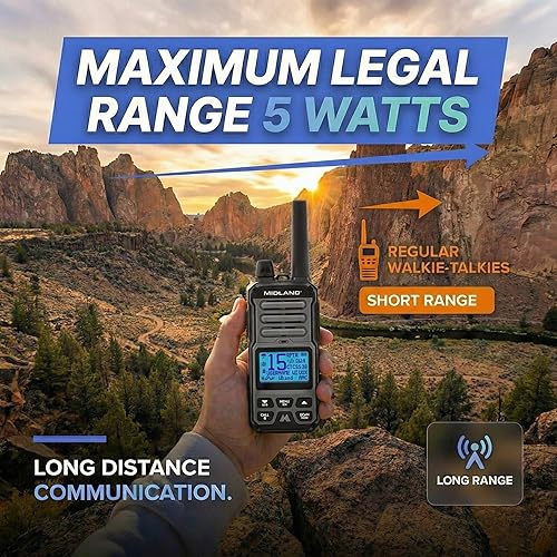 Vista 4 de Midland GXT67 Radio bidireccional GMRS de 5 vatios - Walkie Talkie de largo alcance para aterrizaje, Jeep y todoterreno - IP67 impermeable