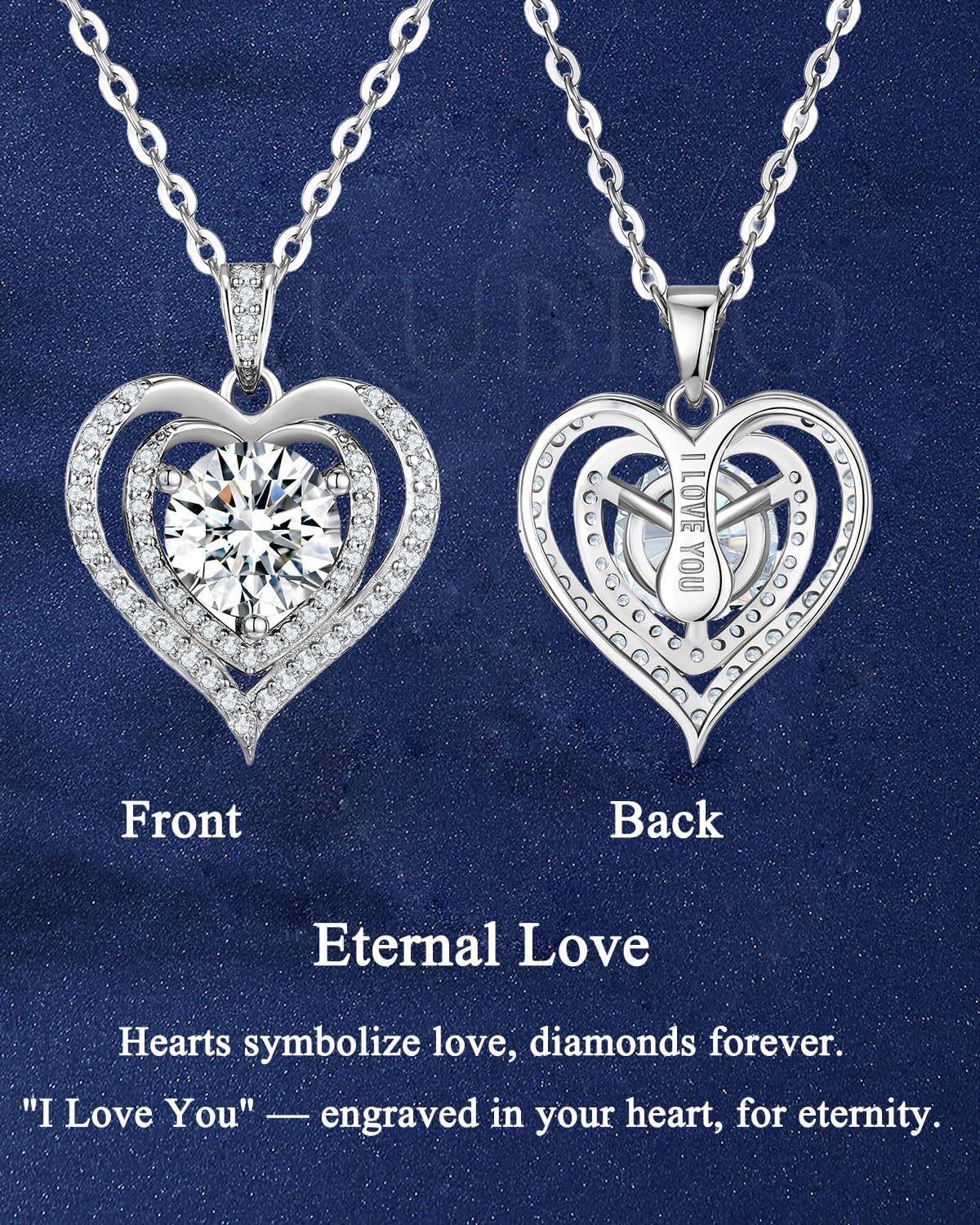 Moissanite Heart Necklaces,1-3 Carat Moissanite Necklace, Pendant Necklace Engraved with 'I LOVE YOU,Wedding Gifts,Birthday Gifts for Her,Jewelry Gifts for Christmas Valentine's Day - Image 4