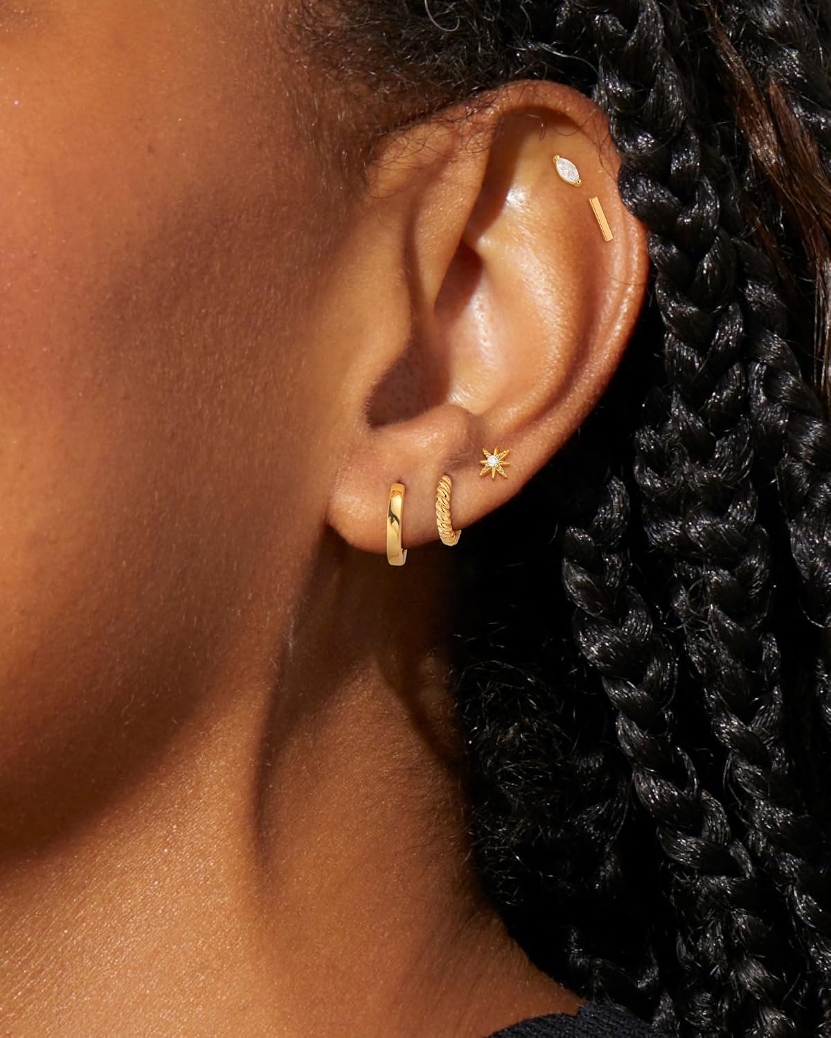FUNEIA Small Gold Hoop Earrings for Women Trendy Silver 14K Gold Plated Hypoallergenic Cartilage Huggie Earrings for Women Cute Moon Star Cubic Zirconia Stud Earring Sets for Multiple Piercing Jewelry - Image 7