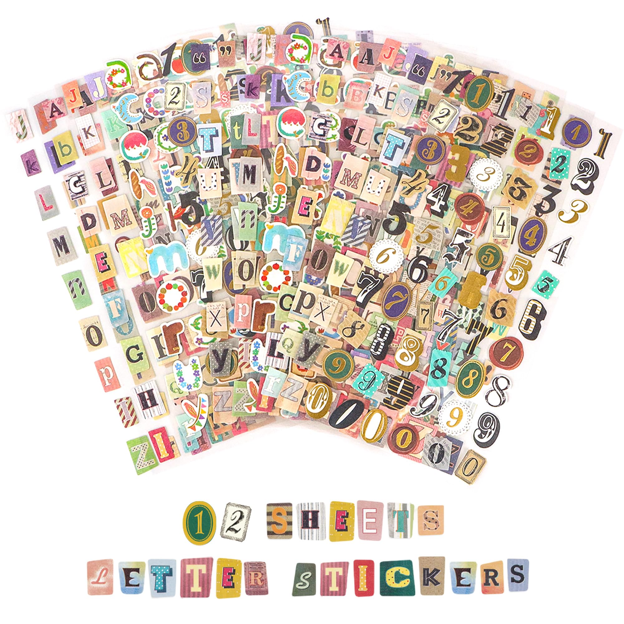 Warpest Vintage 694Pcs Letter Stickers For Scrapbooking Supplies,12 Sheets Alphabet Sticker For Journaling Scrapbook Stickers,Self Adhesive Small Number Decals For Junk Journal Laptop Water Bottles Diy Crafts