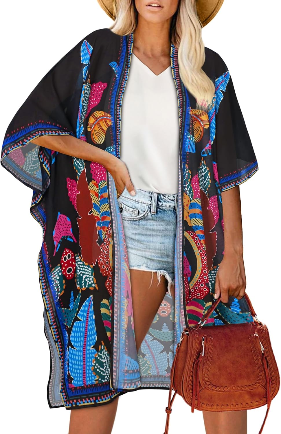 Women's Kimono Beach Cover up for Summer Bathing Suits Cardigans Casual Loose Swimwear