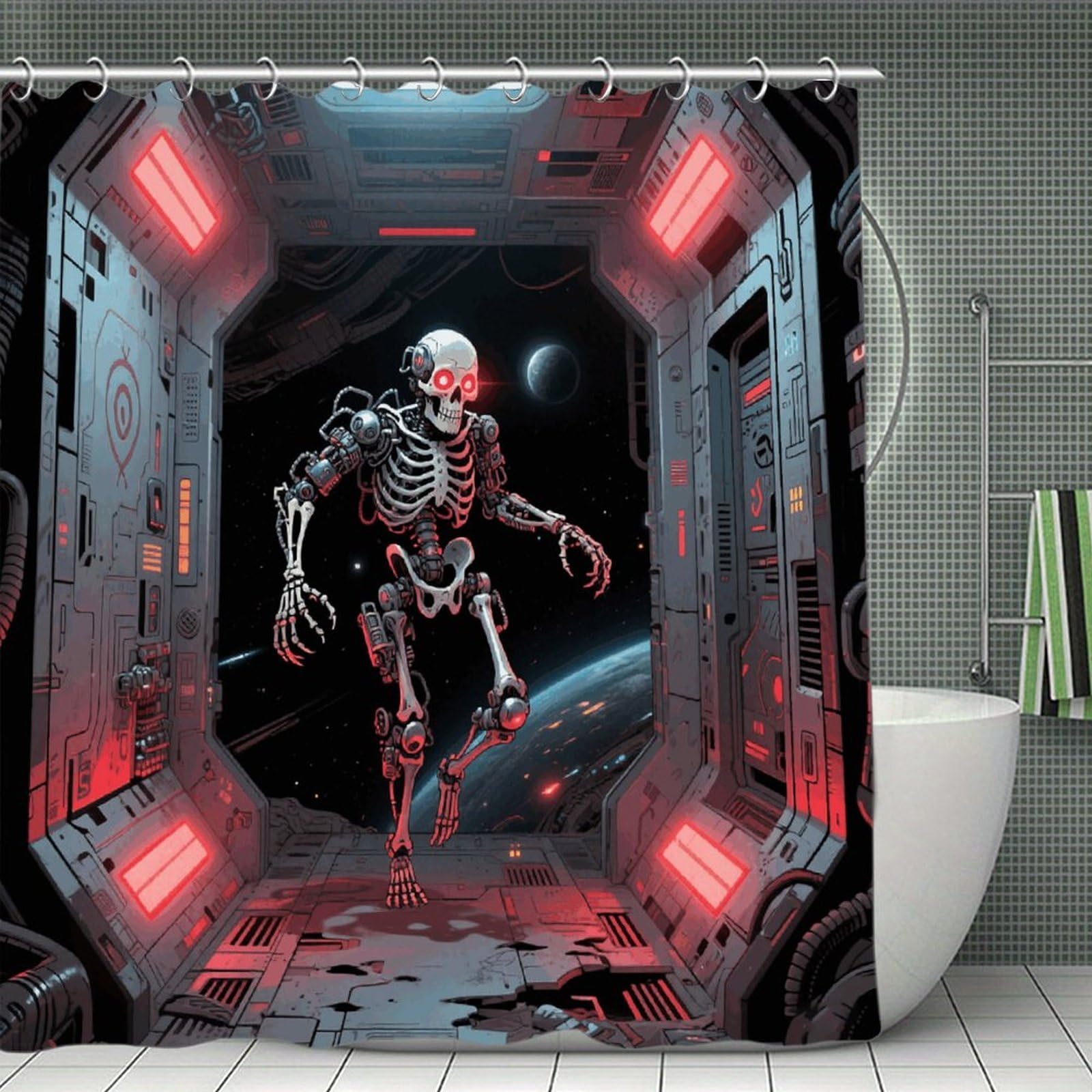 VstaDank Skull Shower Curtain Waterproof Bathroom Shower Curtain with C Type Hooks Soft Lightweight Shower Curtains Liner Washable Polyester Cloth Shower Liner 71x71 Inch