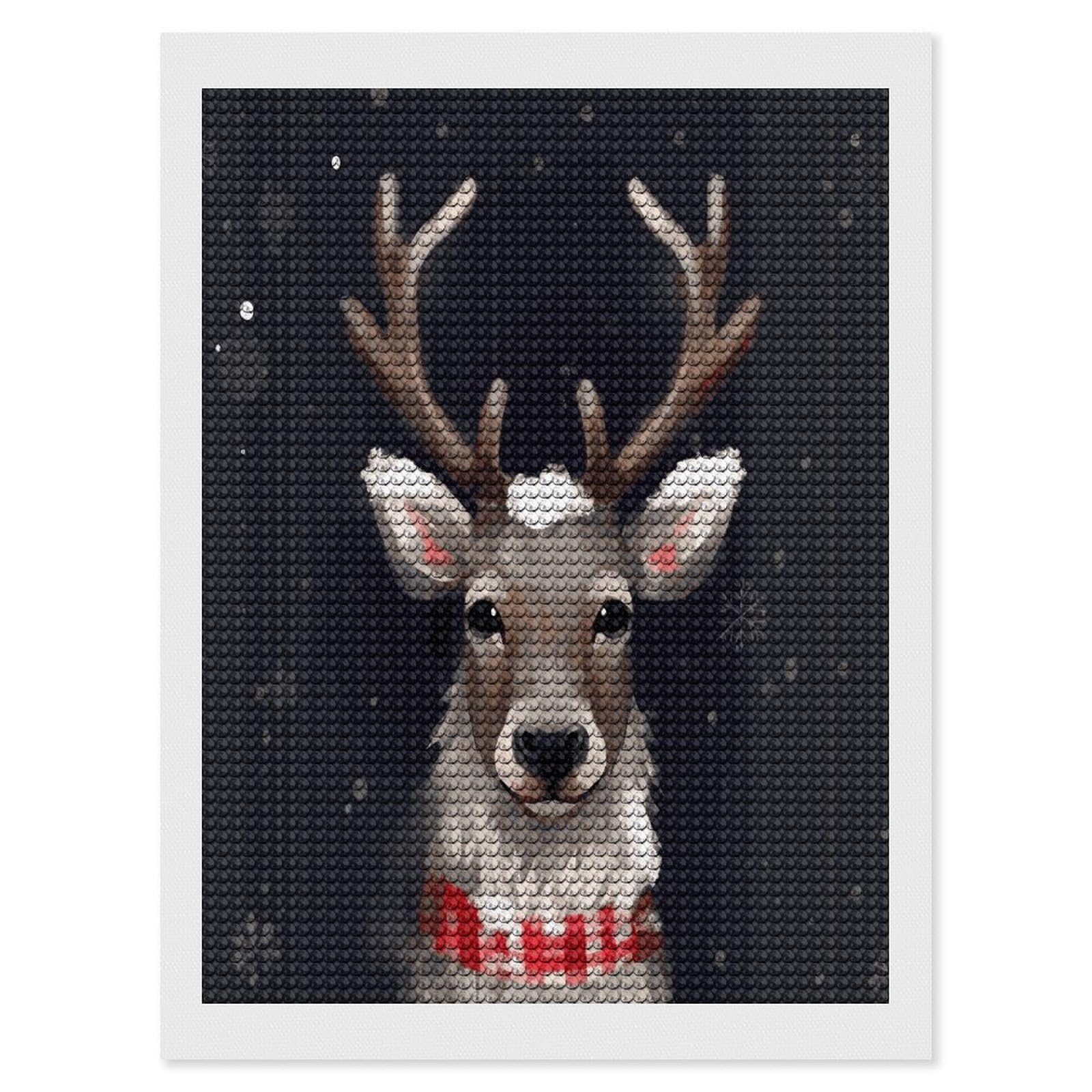 FekiLoot Reindeer Diamond Painting Kits for Beginners DIY Diamond Art Kits for Adults Full Drill Round Diamond Dot Gem Art Painting Fun DIY Crafts for Home Kitchen Wall Decor Gift 12"x16"