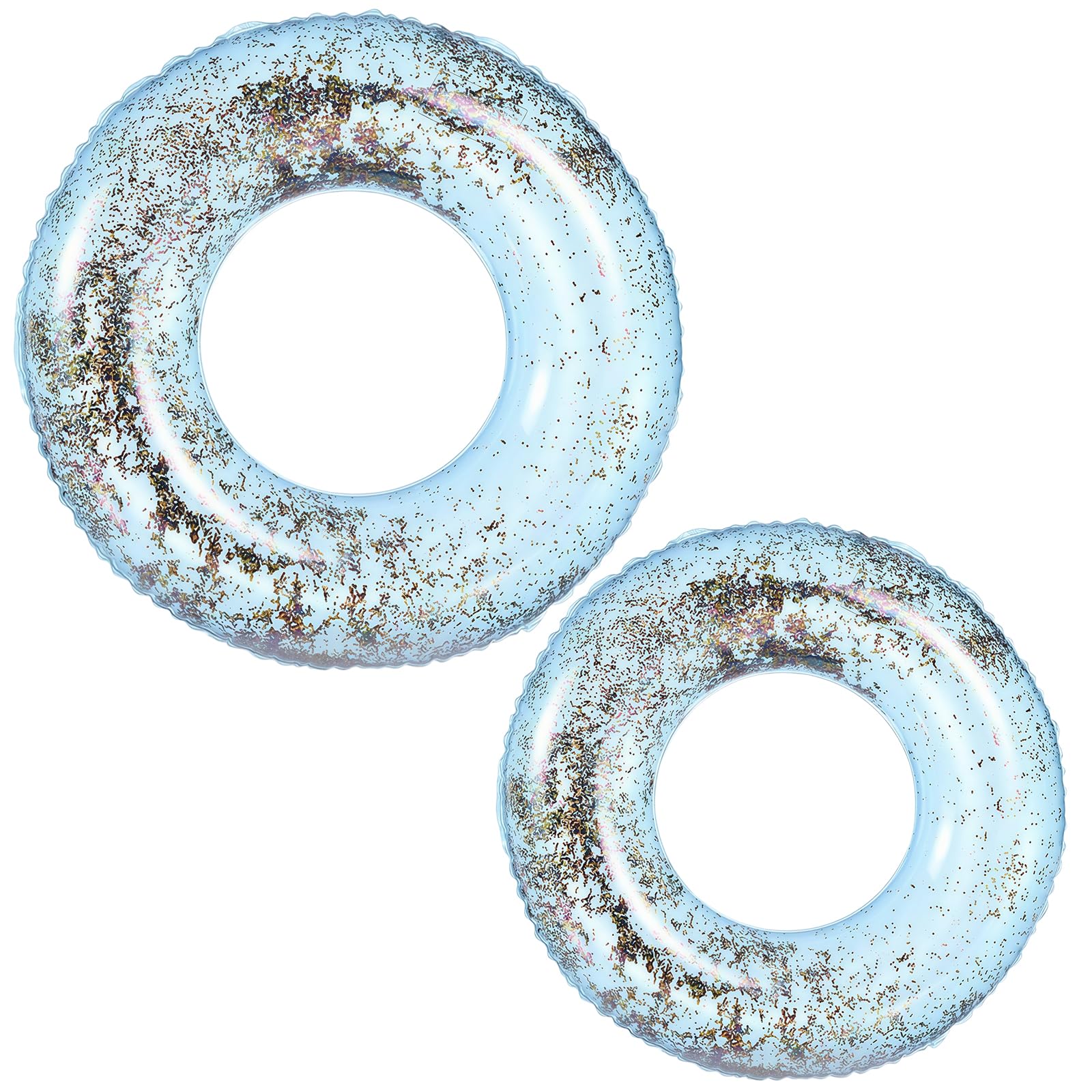 2 Pack Glitter Inflatable Swim Rings, Semi Clear Blue 70 cm and 90 cm PVC Pool Floats for Kids and Adults, Sparkly Swimming Rings for Pool and Beach — image 1