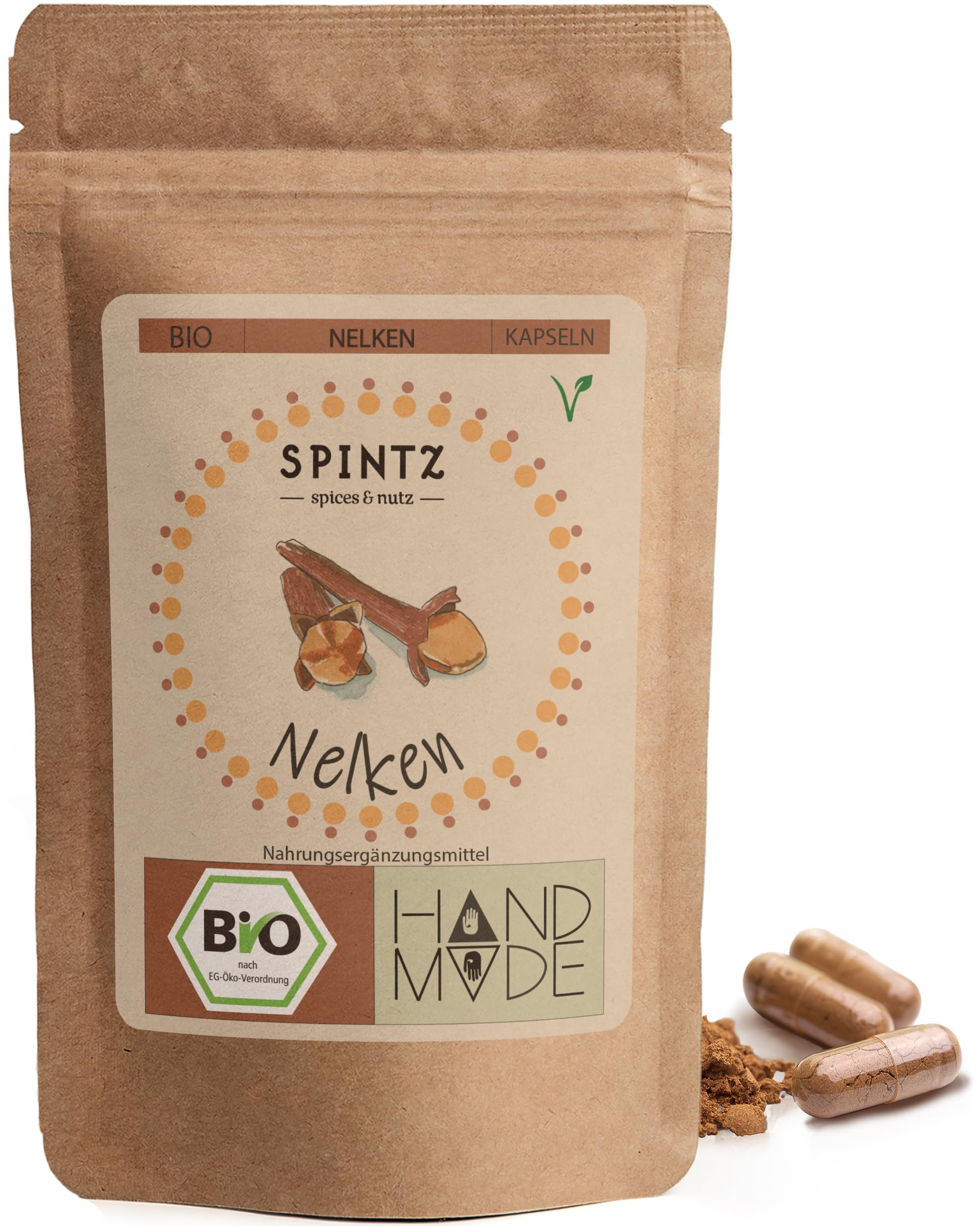 Bio Nelken Kapseln von Spintz - 360 hochdosierte Nelken-Kapseln - 550mg Nelken Pulver aus biologischem Anbau - vegan