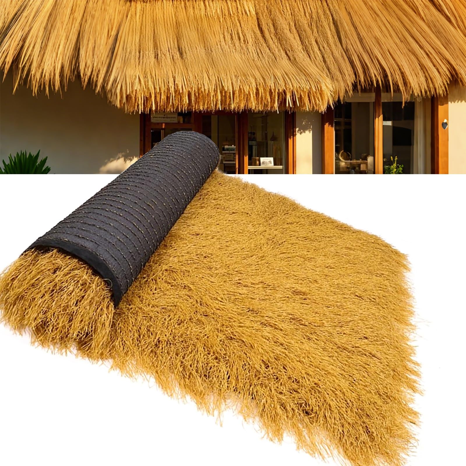 Sztuczna chata Tiki Hut Trawa - ognioodporna syntetyczna strzecha do baru Tiki Bar Patio Pool Beach Decor - meksykańska rolka słomy (1 x 8 m)
