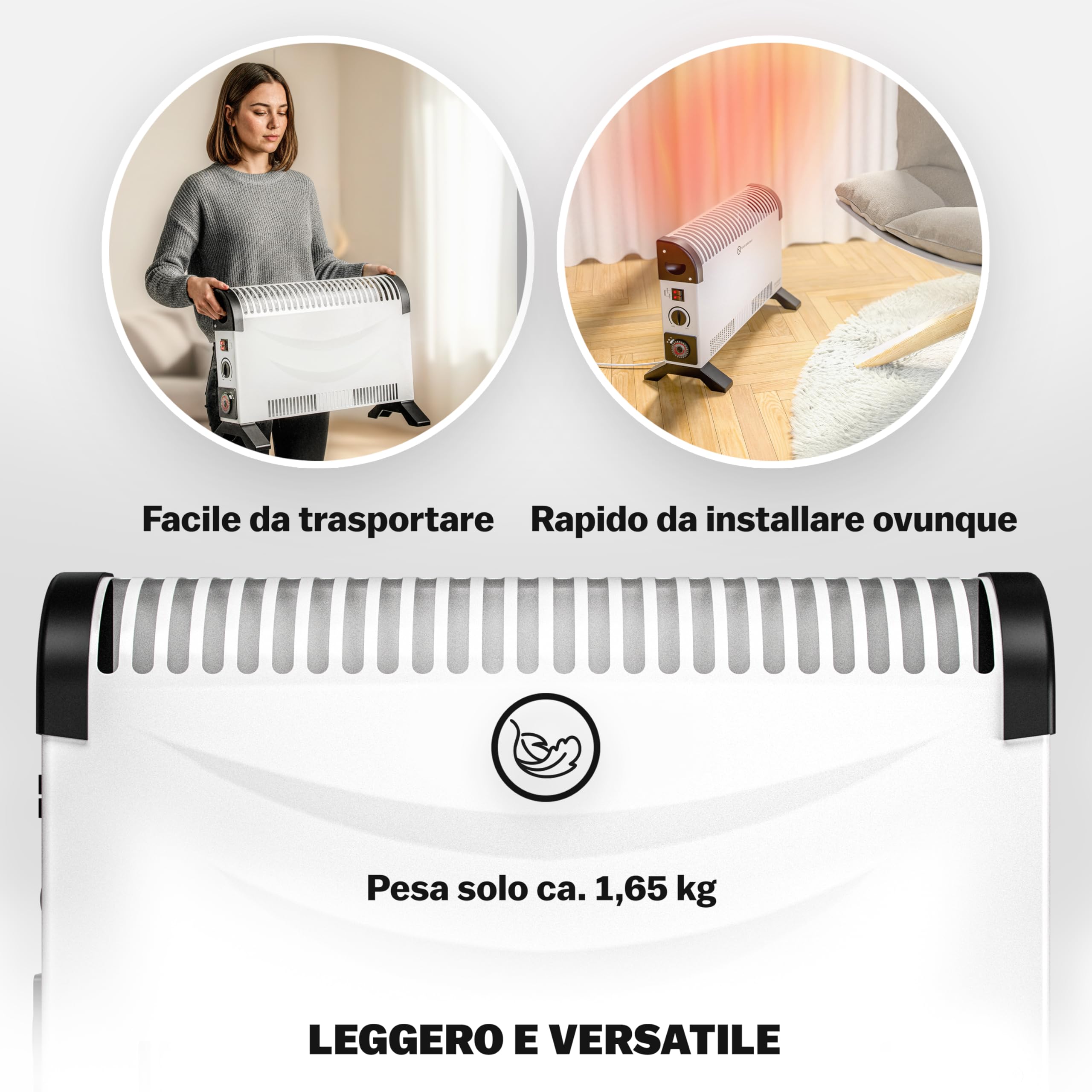 MONZANA Stufa Elettrica a Convettore 2000 W incl. Timer 24 h 3 Livelli di Riscaldamento Termostato Radiatore Elettrico