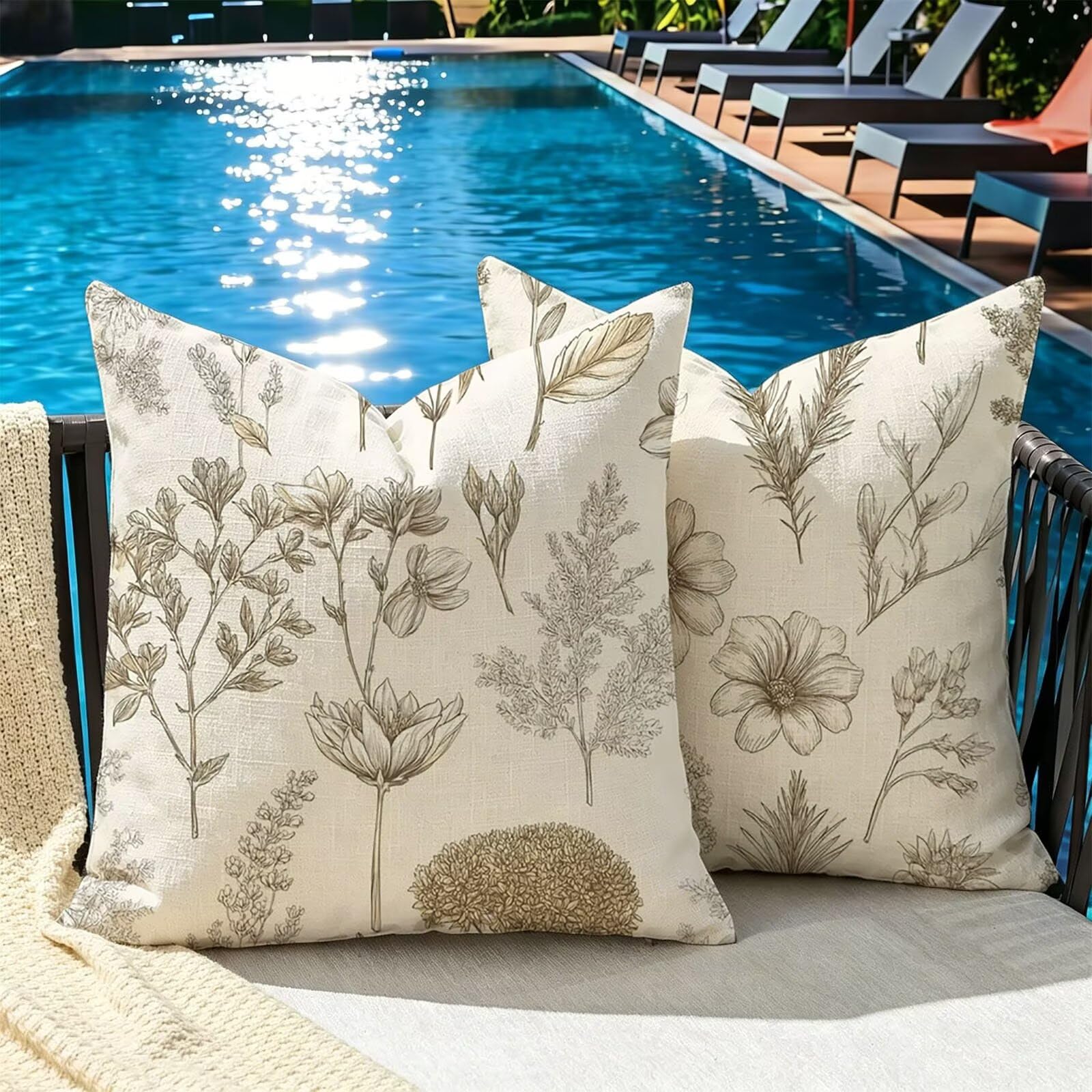 Kissenbezug 65x65cm Outdoor Kissen 2er Set Braun Anlage Samt Dekokissen