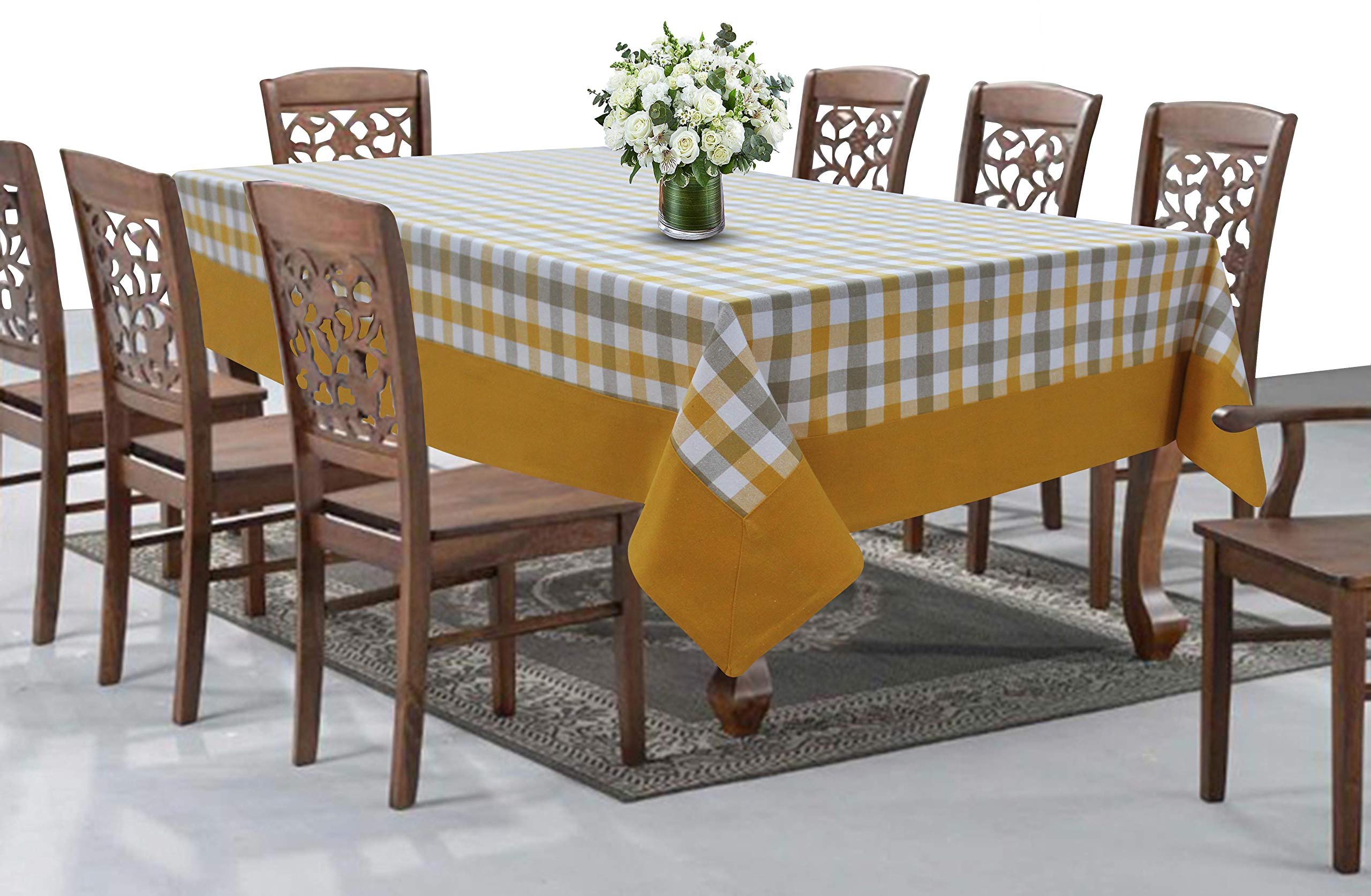 AIRWILL Cotton Checkered Pattern 8 Seater Rectangular Table Cloth Pack of 1 Pc (Yellow)-image-46