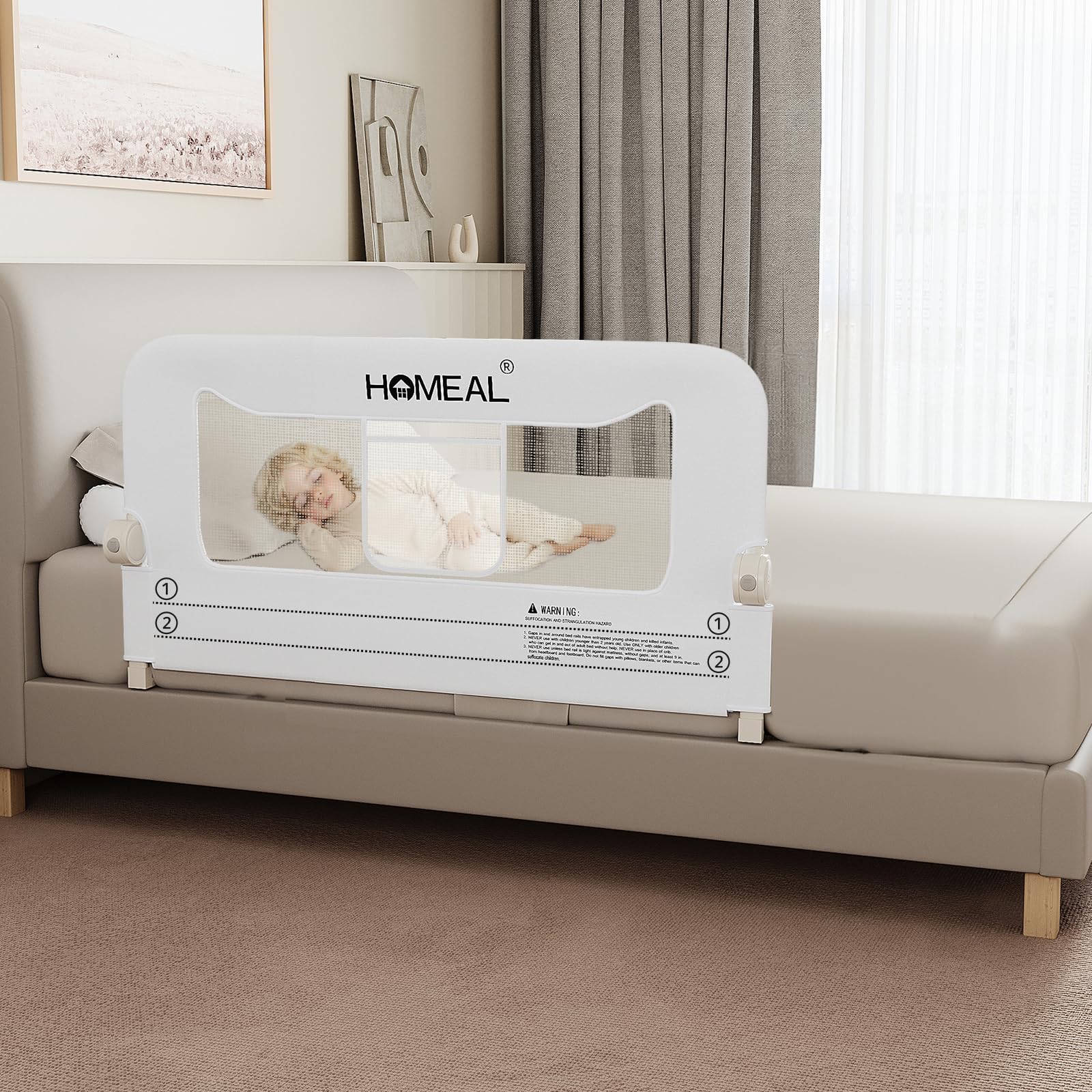 homeal bed rail for toddlers, 32in swing down toddler bed rails with u-shape base, foldable baby bed rail guard for twin, full, queen, king beds, bed rail for baby, white