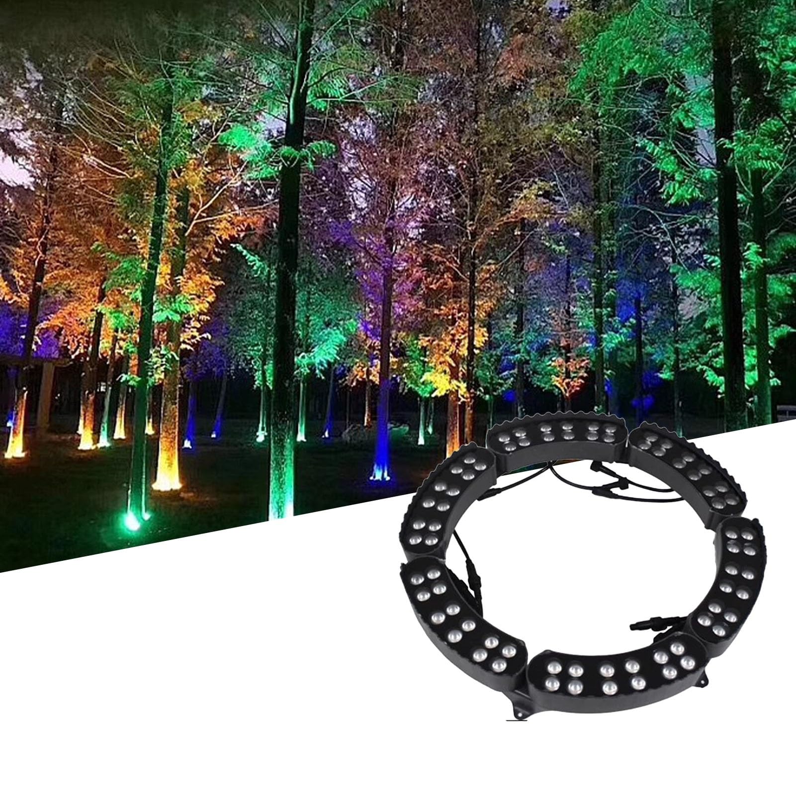 Luce dell'albero dell'anello all'aperto Luce circolare per alberi di palma da esterno a 7 colori, cambio colore automatico in 5 secondi, AC220V, faretto LED da giardino(6 SETS)
