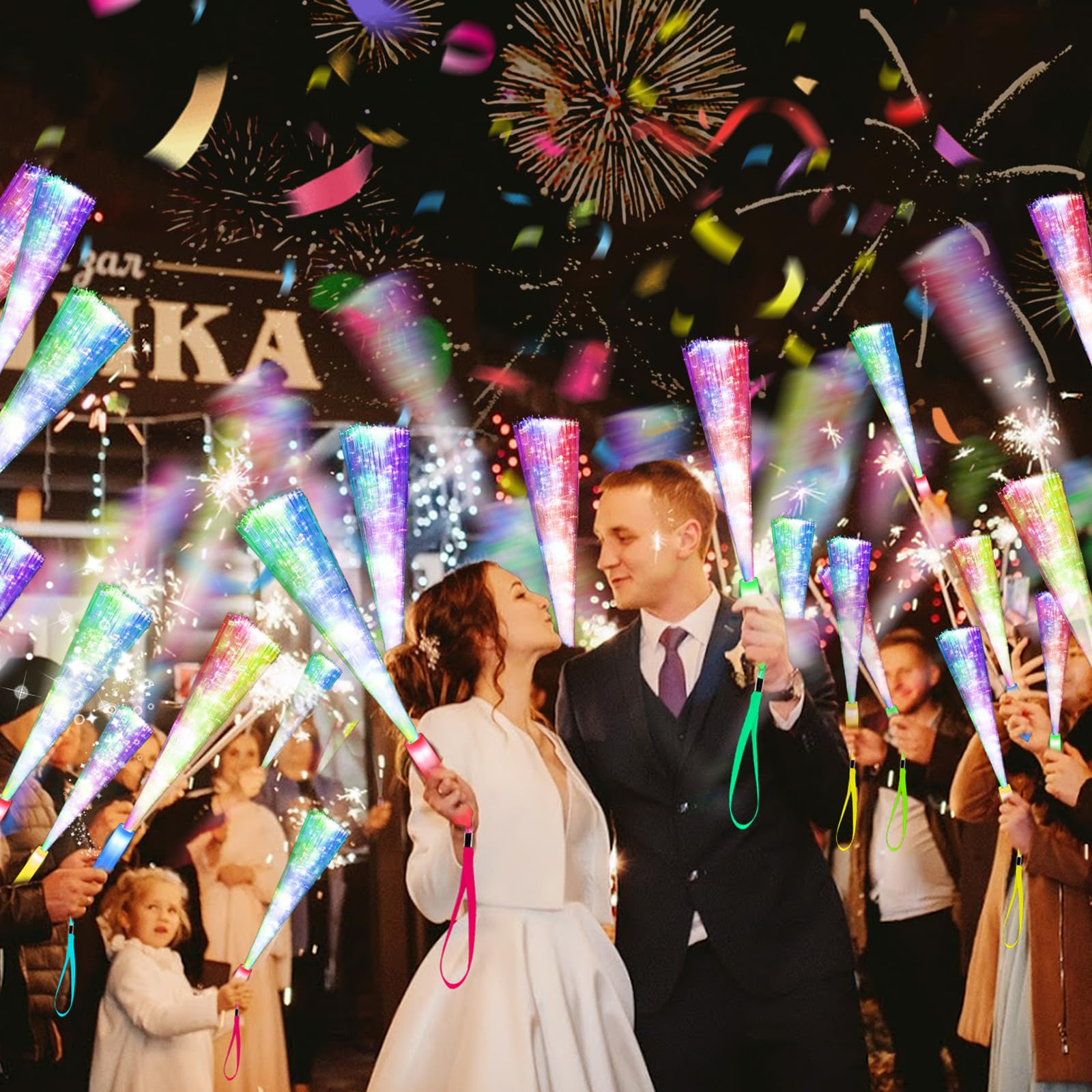 SHQDD 200 Stück leuchtende Glasfaserstäbe, LED-Lichtstäbe, leuchtet im Dunkeln, Partyzubehör, Glasfaserstäbe für Hochzeiten, Geburtstage und Veranstaltungen, blinkende LED-Partygeschenke, bunte
