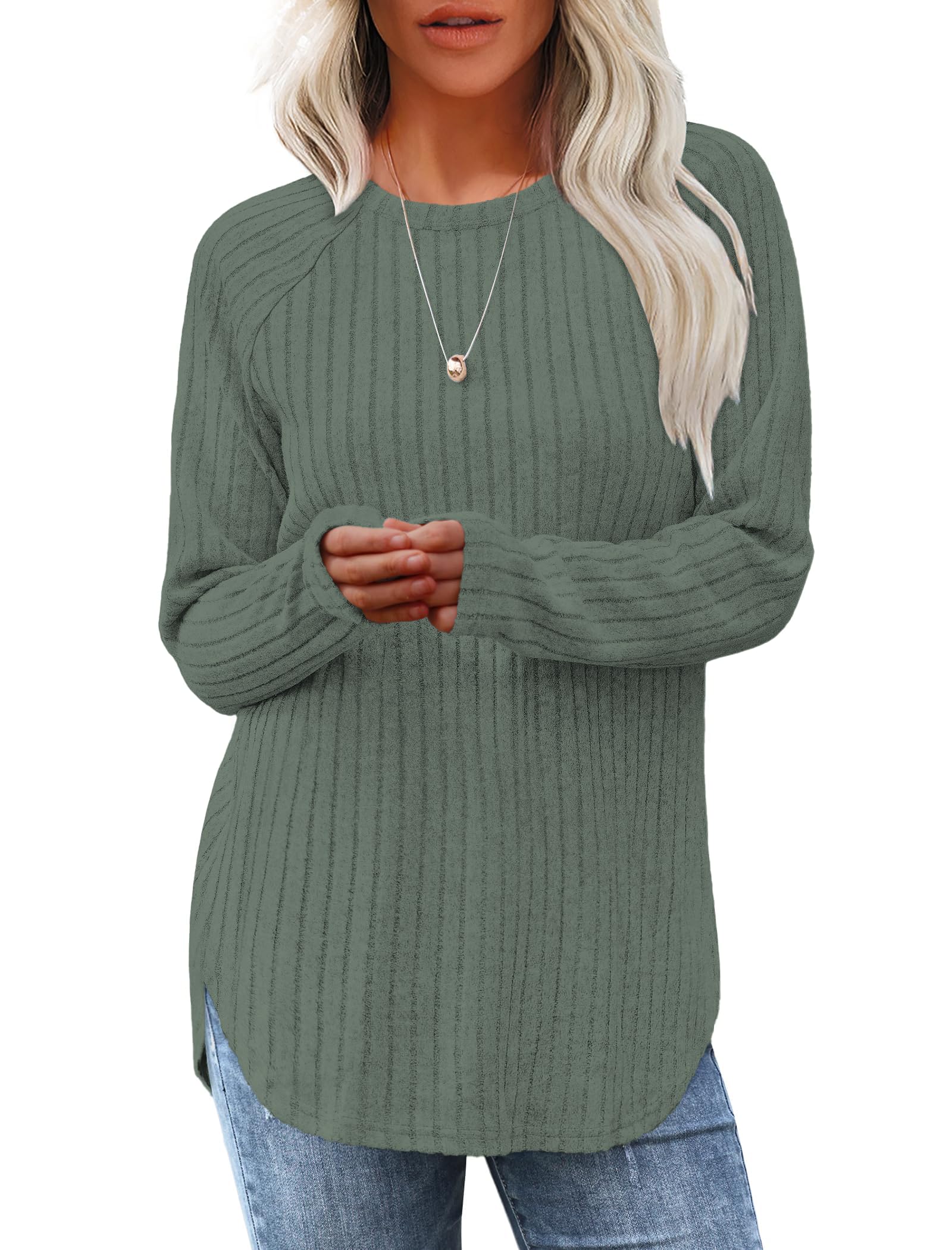 DUOEASE Jersey Mujer Invierno Otoño Cuello Crew Jerséis Elegante Color Sólido Top Mujer Manga Larga