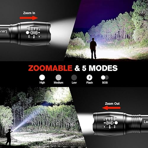 Miniatura 3 de Paquete de 2 linternas, (pilas no incluidas) grado militar, 5 modos, 3000 lúmenes altos, linterna de mano impermeable para camping, ciclismo,