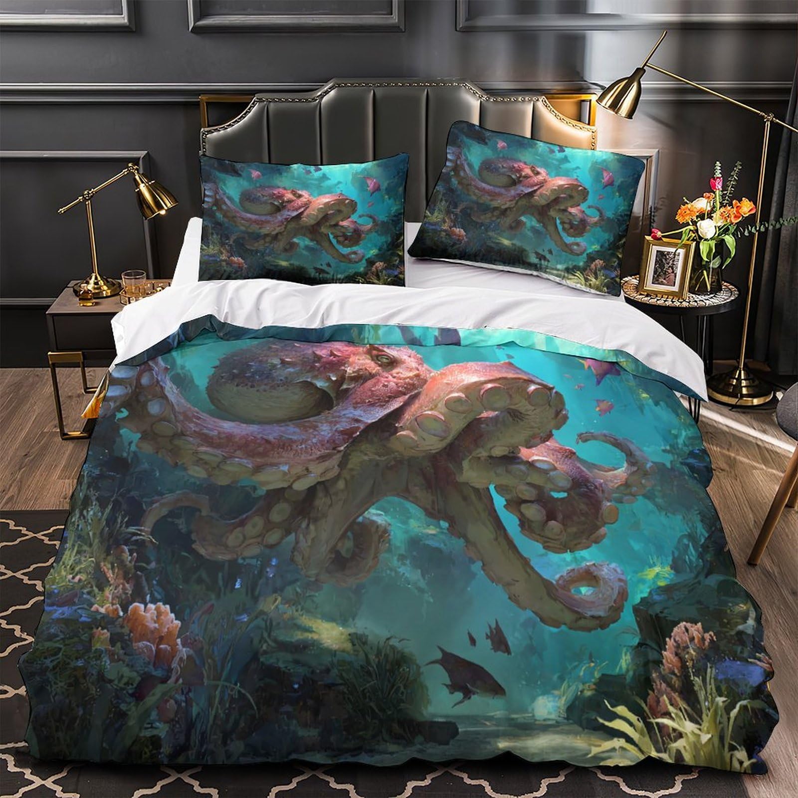 Housse de Couette Pieuvre 3D Microfibre Facile à Repasser sans Froissement
