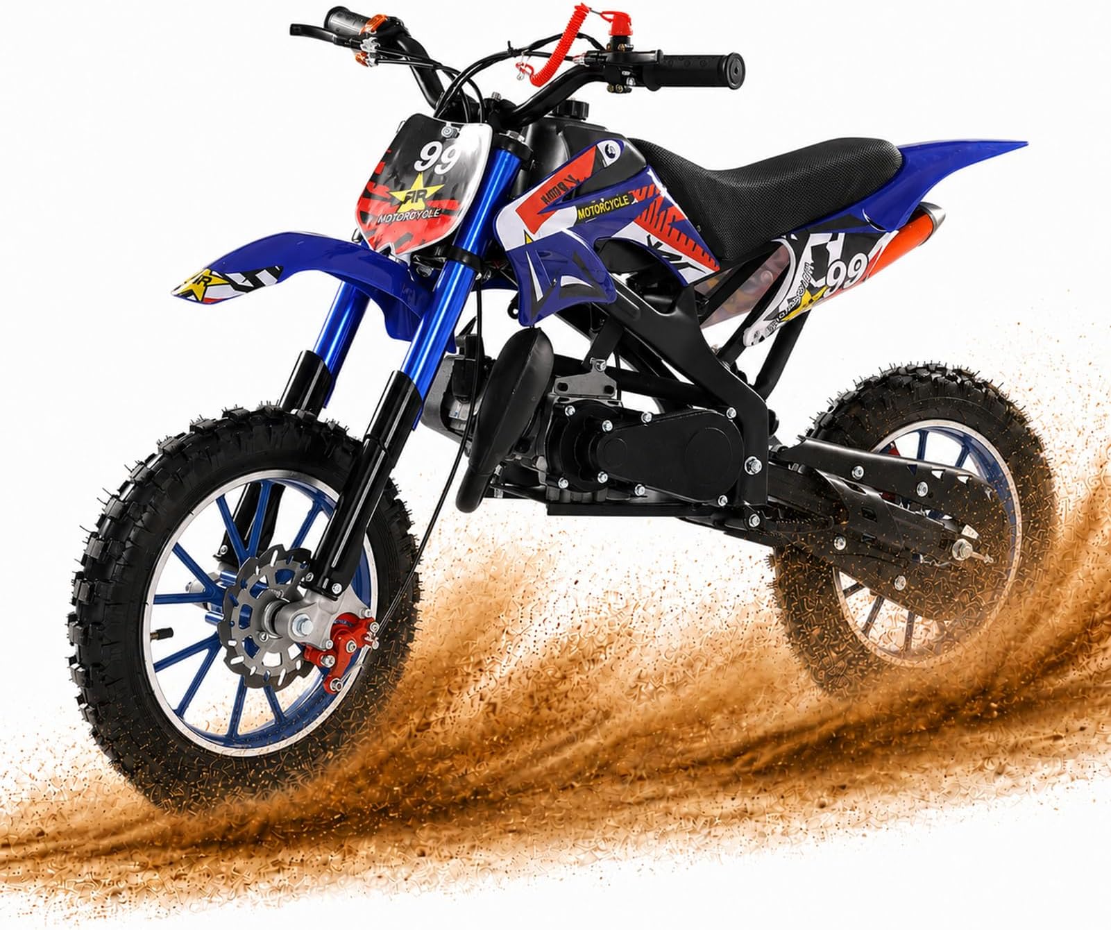50cc 2-Stroke Kids Dirt Bike, Pocket Gas Motorbike, Off Road Gas Power Mini Pocket Motorcycle with Front Rear Disc Brakes, Mini Dirt Scooter Bike Pocket, Racing Max Speed 40km/H (Blue1)