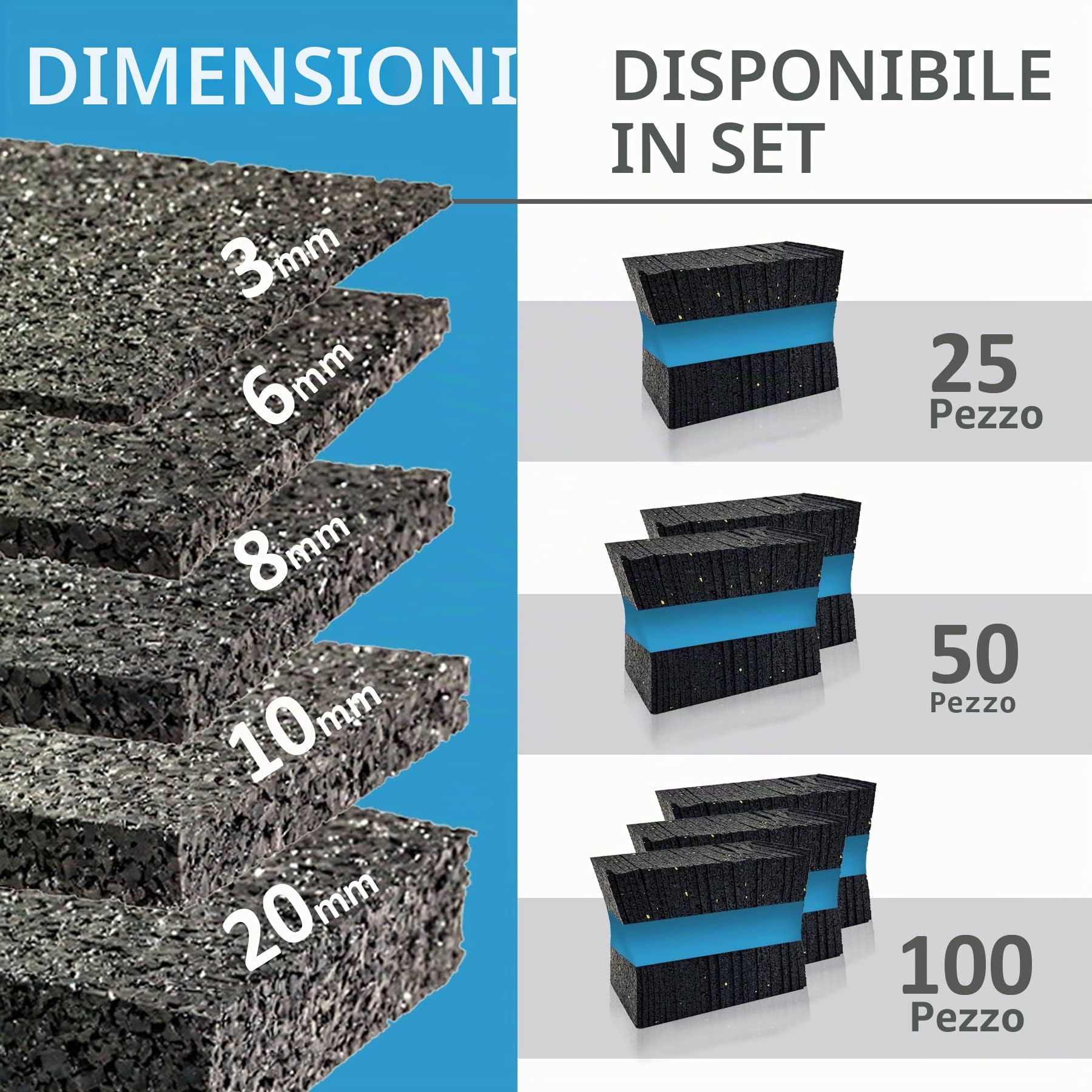100 pezzi 20 mm per terrazze in granulato di gomma, per terrazze