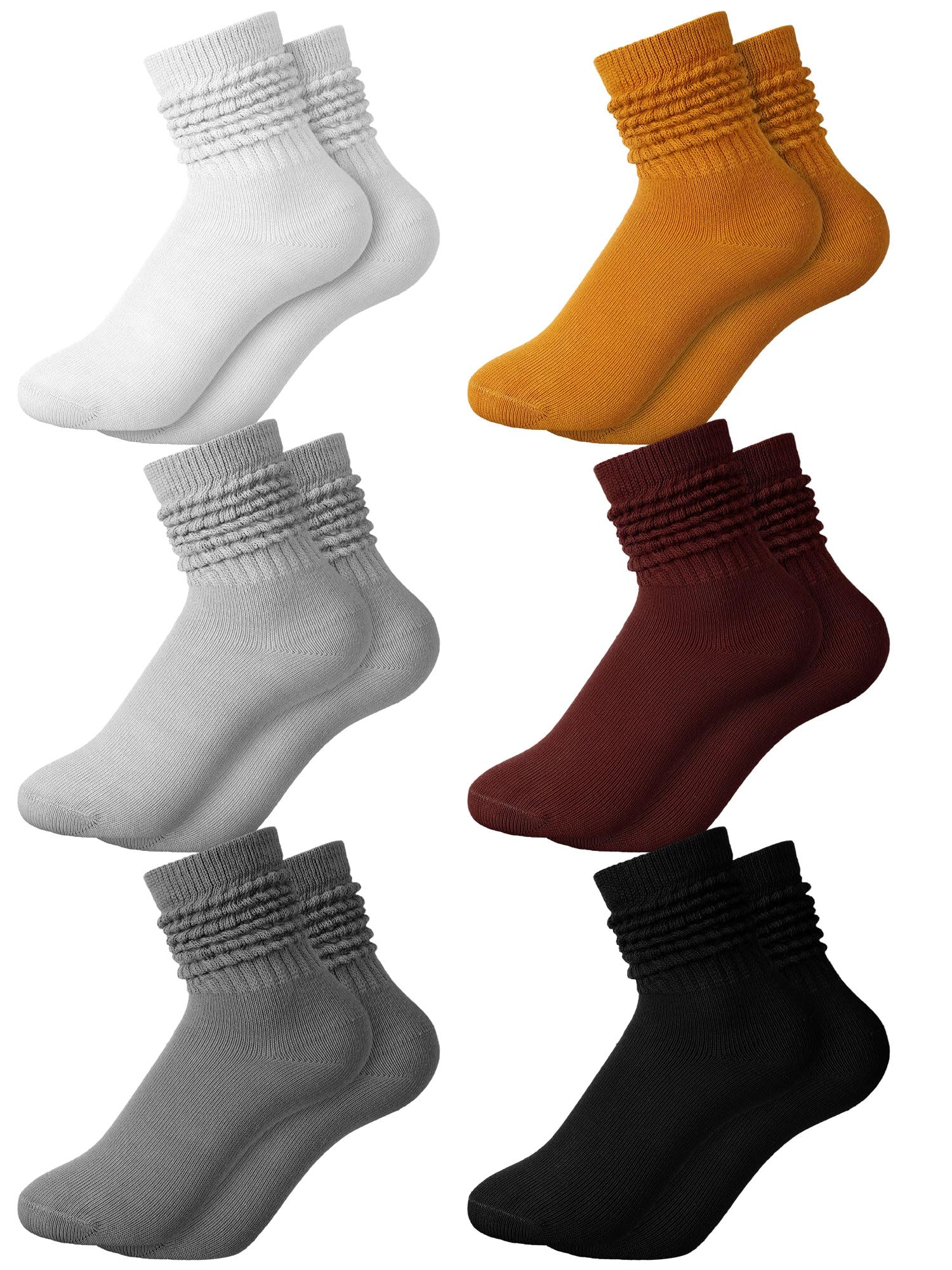 Fourluoo 6 Paar Mädchen Slouch Boots Socken Mädchen Scrunch Stacked Socken für Kinder | Lange Crew-Socken für Jungen und Mädchen, kniehoch, weiche, atmungsaktive Baumwolle, buntes Socken-Set für den täglichen