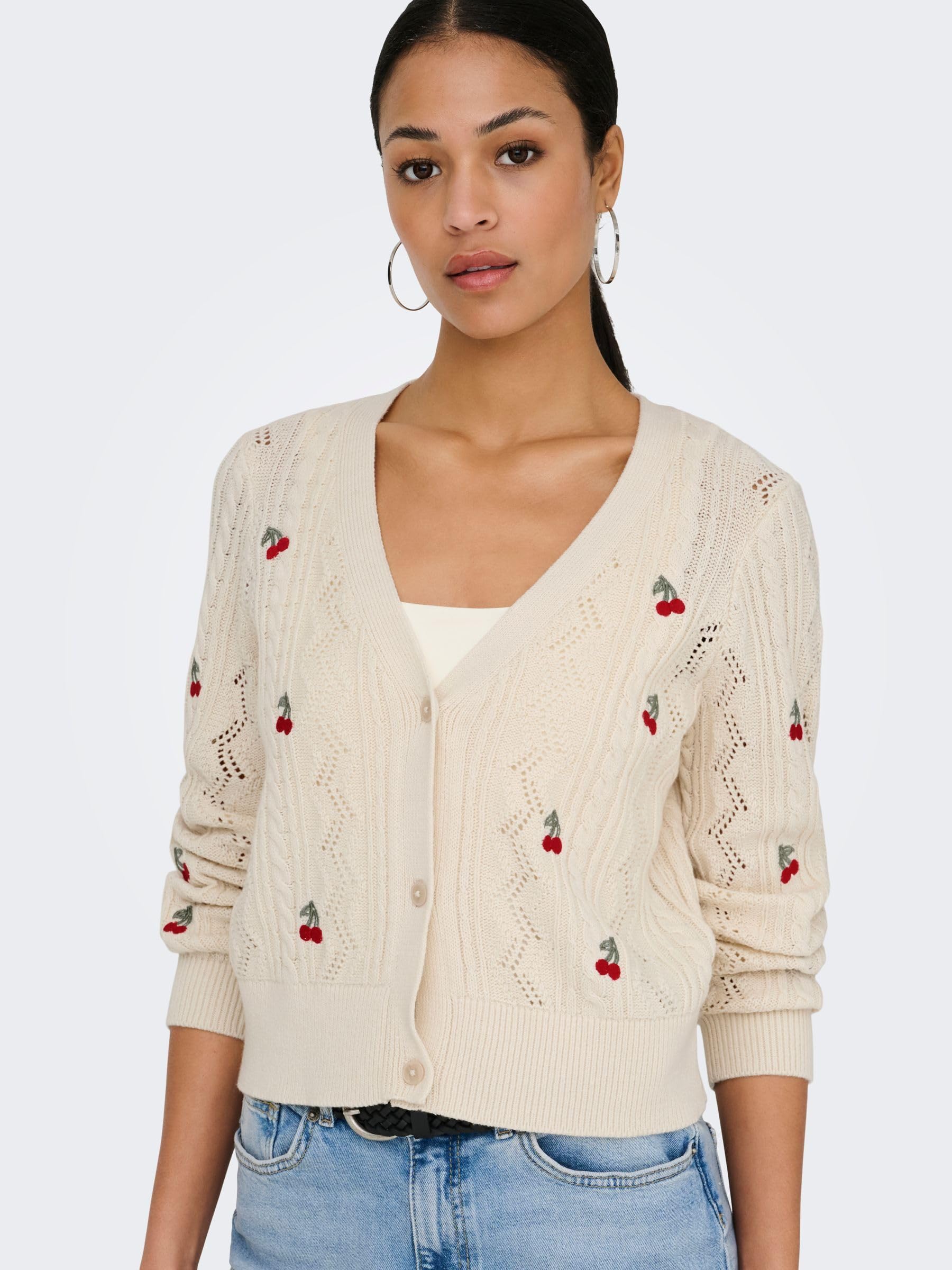 ONLY Neck Onlbirtie Ls EMB Cardigan col en V CC KNT Femme