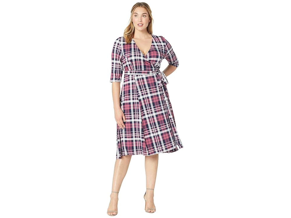 

Kiyonna Essential Wrap Dress (Mulberry Plaid) Women's Dress