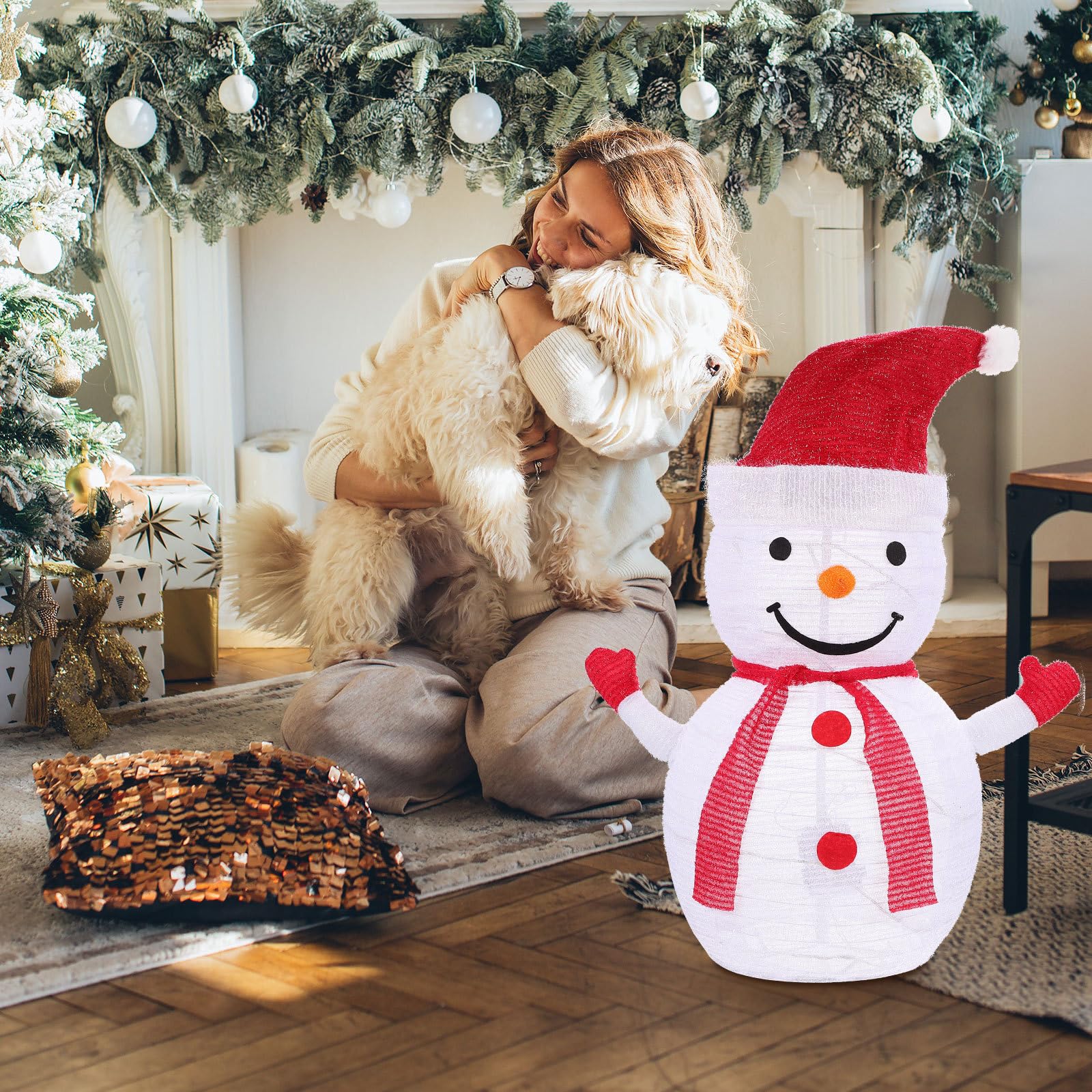 Weihnachts Deko als Festliche Dekoration aus Stoff und Eisen mit 0,8w Beleuchtung Roter Klappbarer Weihnachtsbedarf für Zuhause und