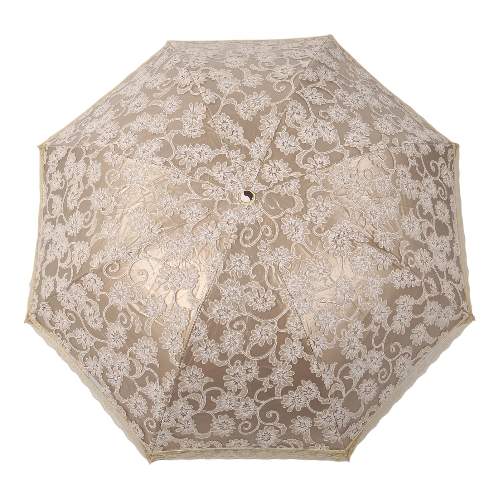 Buxuaaaa Women's Apricot Yellow Embroidery Umbrella Coating 3 Folding Protections Sun Umbrella For Lace