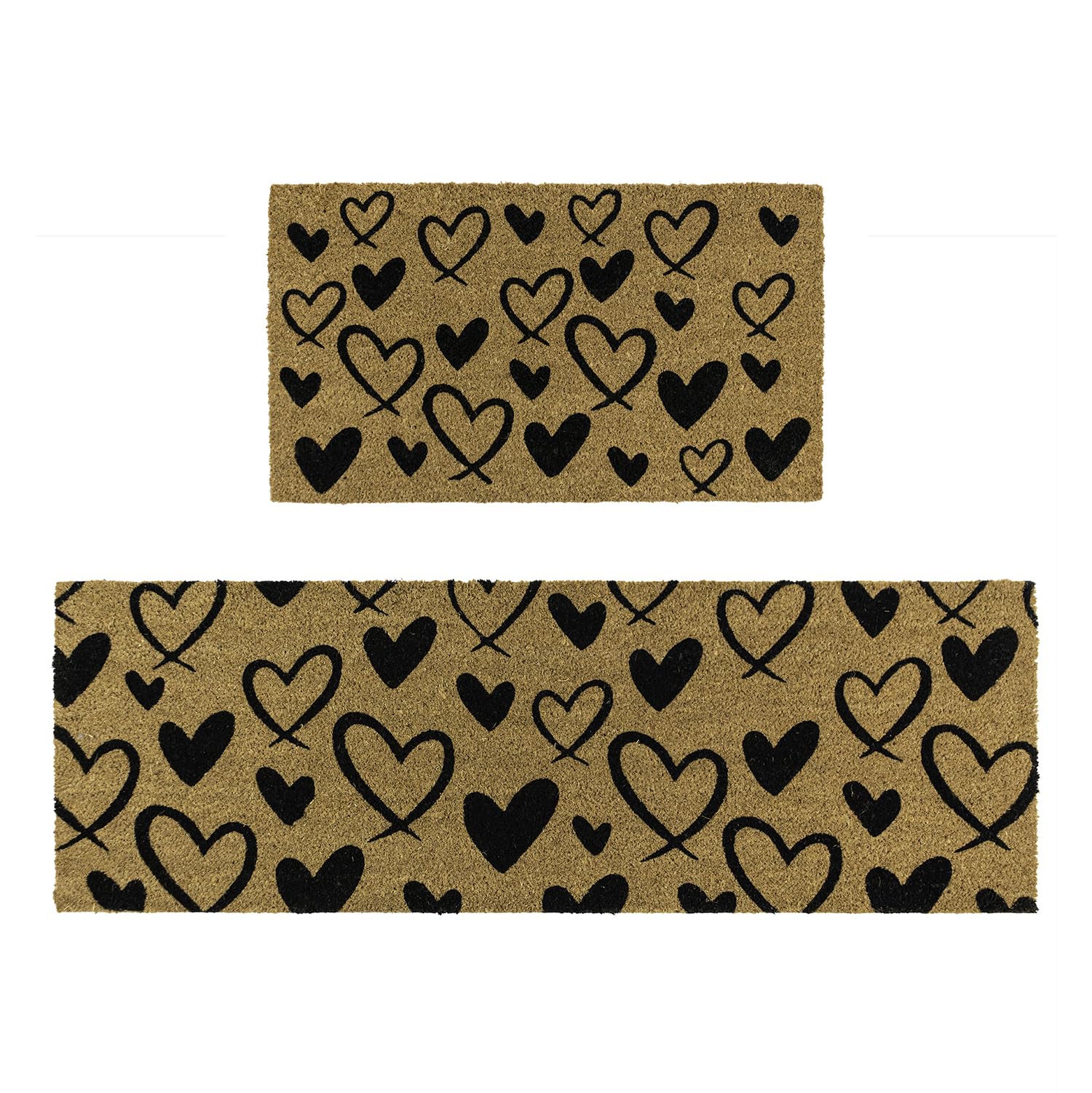 JVL Eco-Friendly Latex Backed Coir Entrance Doormat and Runner Set - Hearts