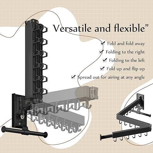 Vista 53 de Estante de secado de ropa montado en la pared, estante de secado de ropa plegable, estante de secado plegable retráctil para colgar ropa