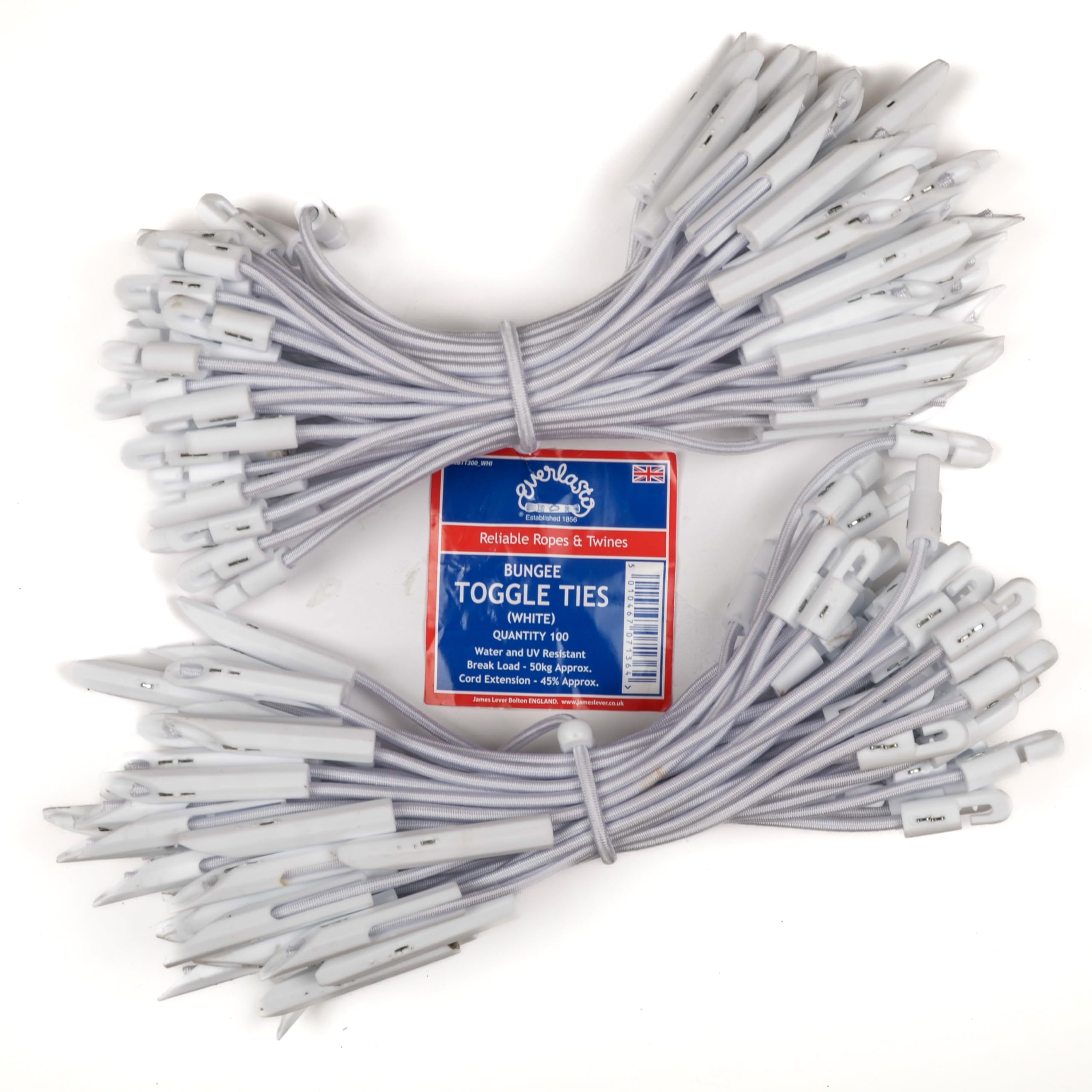 Everlasto White Elastic Bungee Toggle Ties For Scaffolding Sheets And Tarpaulins - 300Mm (10)