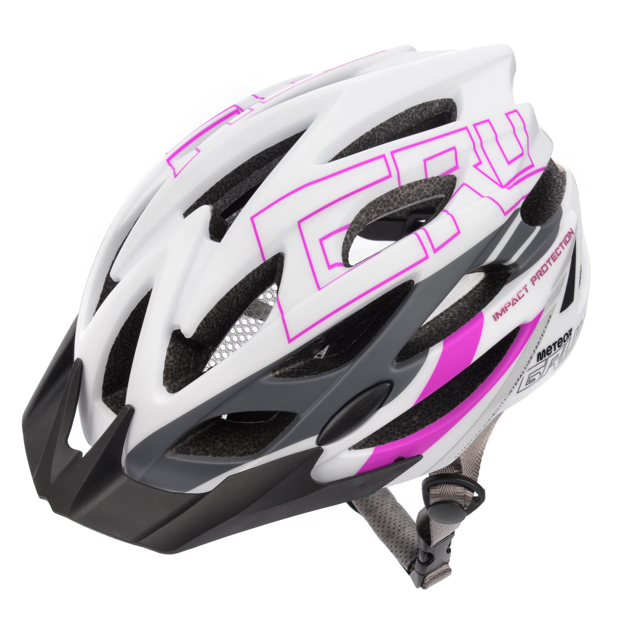 Meteor GRUVER Cycle Helmet – Lightweight Adjustable Helmet for Men, Women, Kids – MTB, Bike, Skateboard, Scooter & Hoverboard – Detachable Visor - L (58-61 cm, 22.8-24 inch) - White/Grey/Eggplant