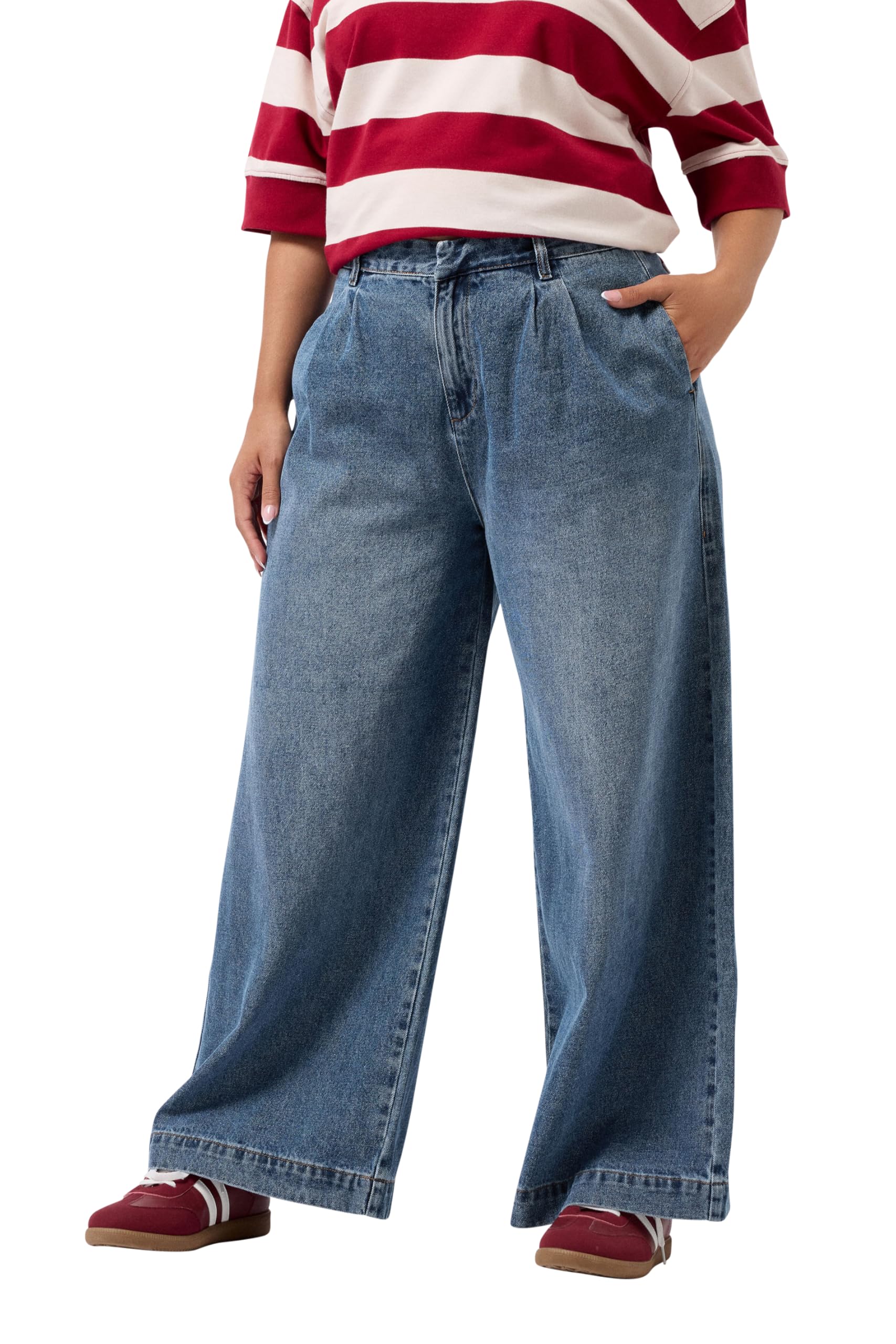 Yours Curve Washed Wide Leg Jeans - Blue Denim - Size 16 - Female