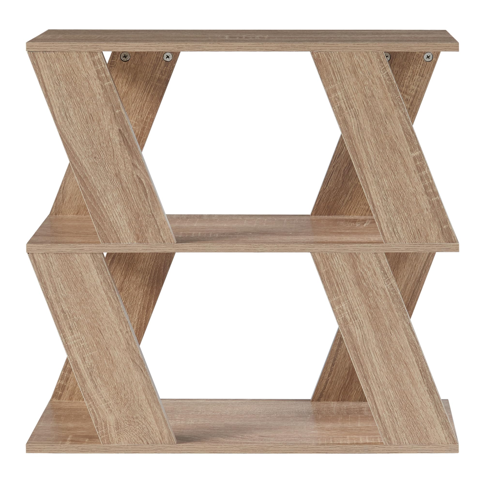 [en.casa] Versátil Mesa Auxiliar con Amplio Tablero y 2 Estantes Mesita de Noche Mesa de Sofá Original Diseño con Lamas Inclinadas Aglomerado 60x22x57 cm - Efecto Roble