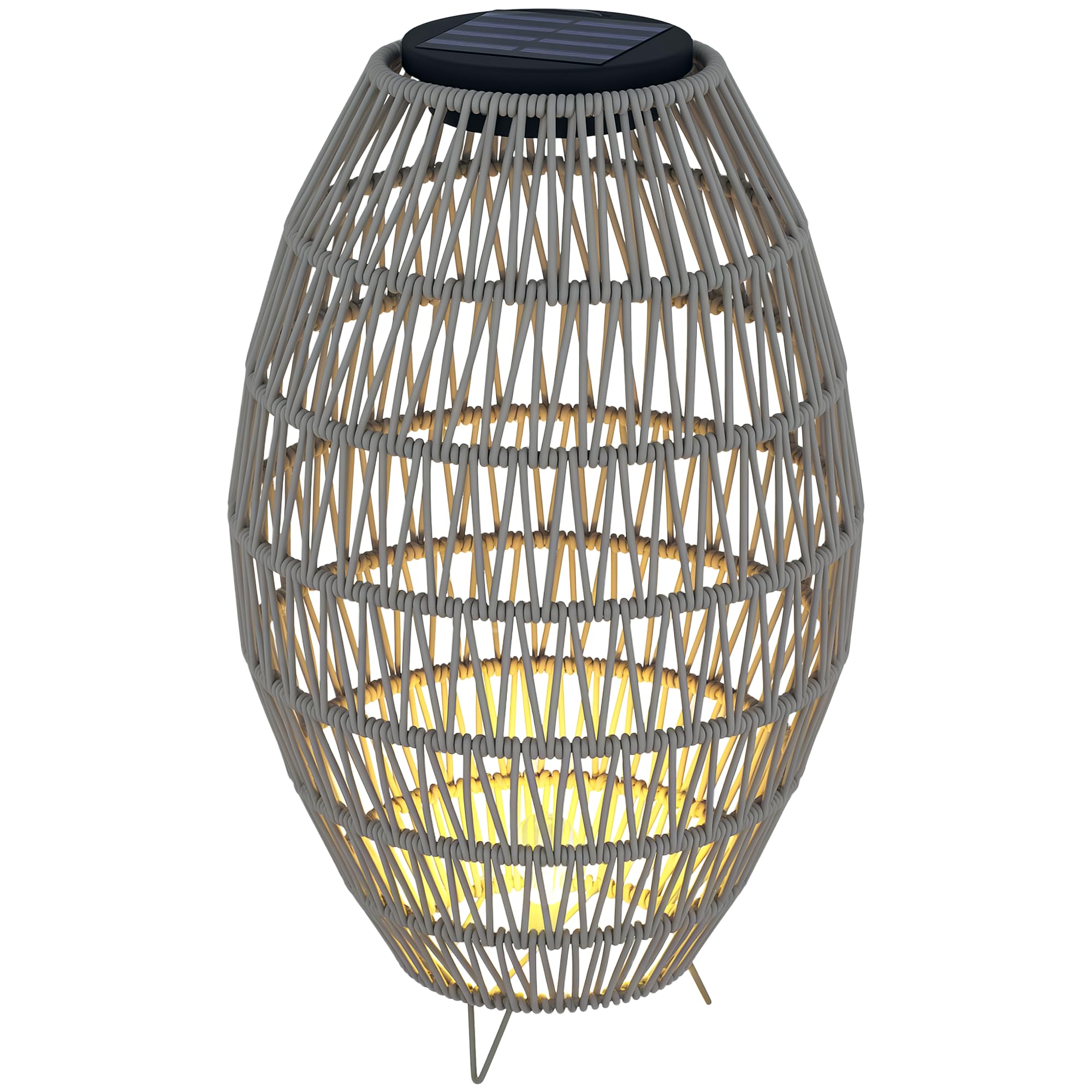 Outsunny Light/Grey Outdoor Rattan Solar Lamp Auto On/Off Garden Lantern