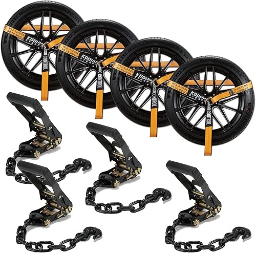 Paquete de 4 correas de amarre de trinquete para automóvil con ganchos de cadena de 2 pulgadas x 144 pies, resistentes, 10,000 libras, resistencia