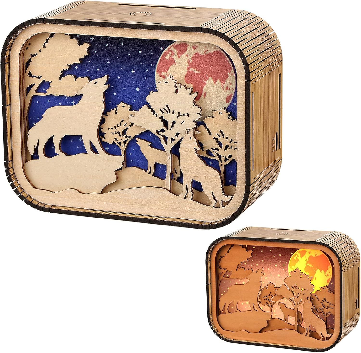 3D Ornament Lamp, Wolf Light, Wooden Ornament, Touch Control, USB Rechargeable Night Light, Desktop Decorative Ornaments for Home Office Bedroom, Birthday Gift Christmas Halloween Anniversary Present