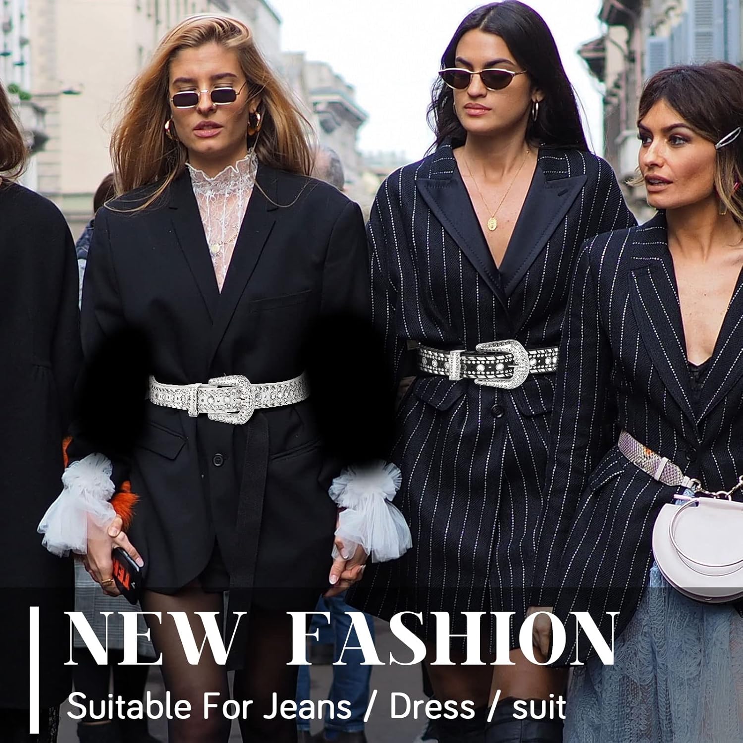 Geyoga 2 Pcs Rhinestone Belt for Women Bling Studded Western Cowboy Cowgirl Leather Belt for Jeans Pants(Fits Waist Size 31-37 Inch) - Image 5