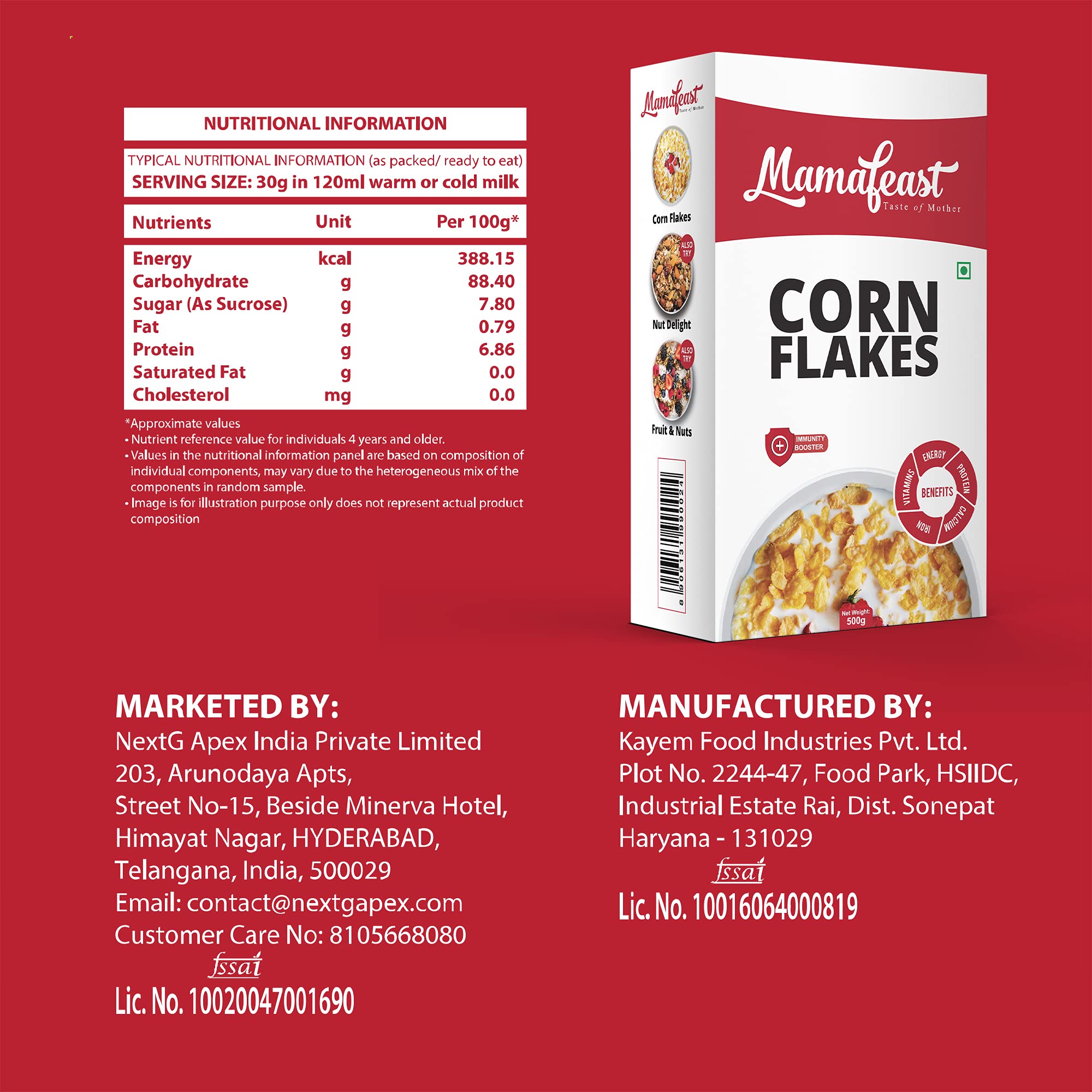Mamafeast Corn Flakes 500g, High in Iron, High in B Group Vitamins