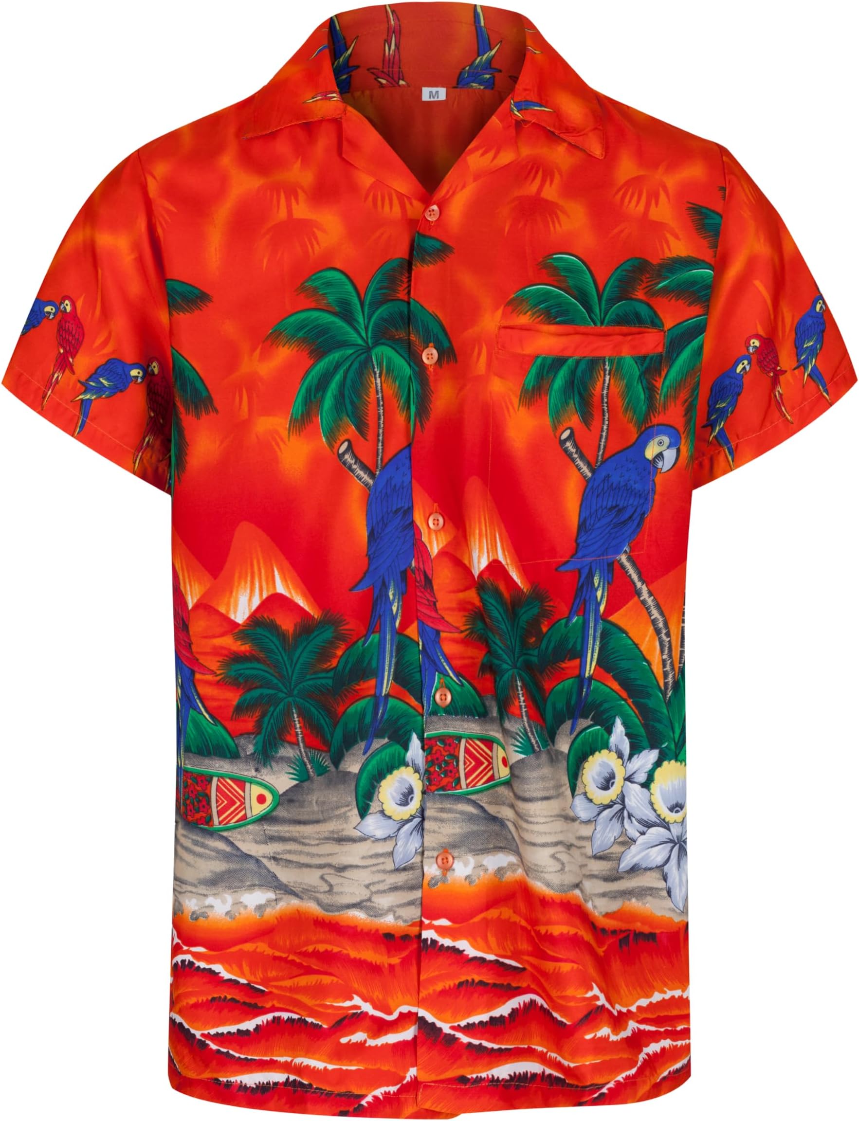 Hawaiian Shirts for Men a Short Sleeve Button Down Mens Hawaiian Shirt - Parrot and Palm Tree Beach Tropical - Mens Summer Hawaiian Fancy Dress