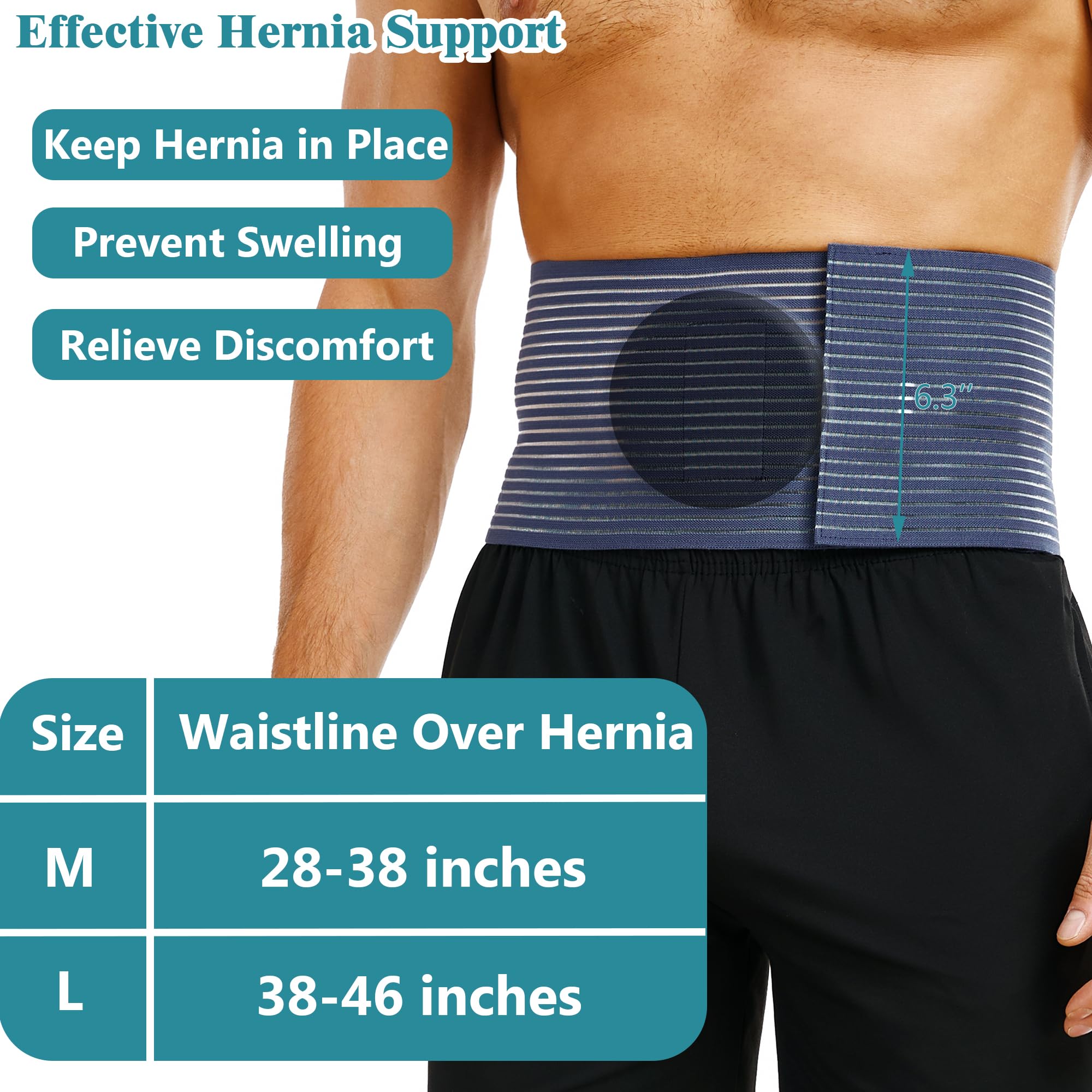 Umbilical Hernia Belt for Men and Women, Abdominal Brace Hernia Belt with Removable Compression Pad Upper Stomach Support for Navel, Belly Button, Mesh Elastic Hernia Relief Post Surgery Recovery Binder Wrap