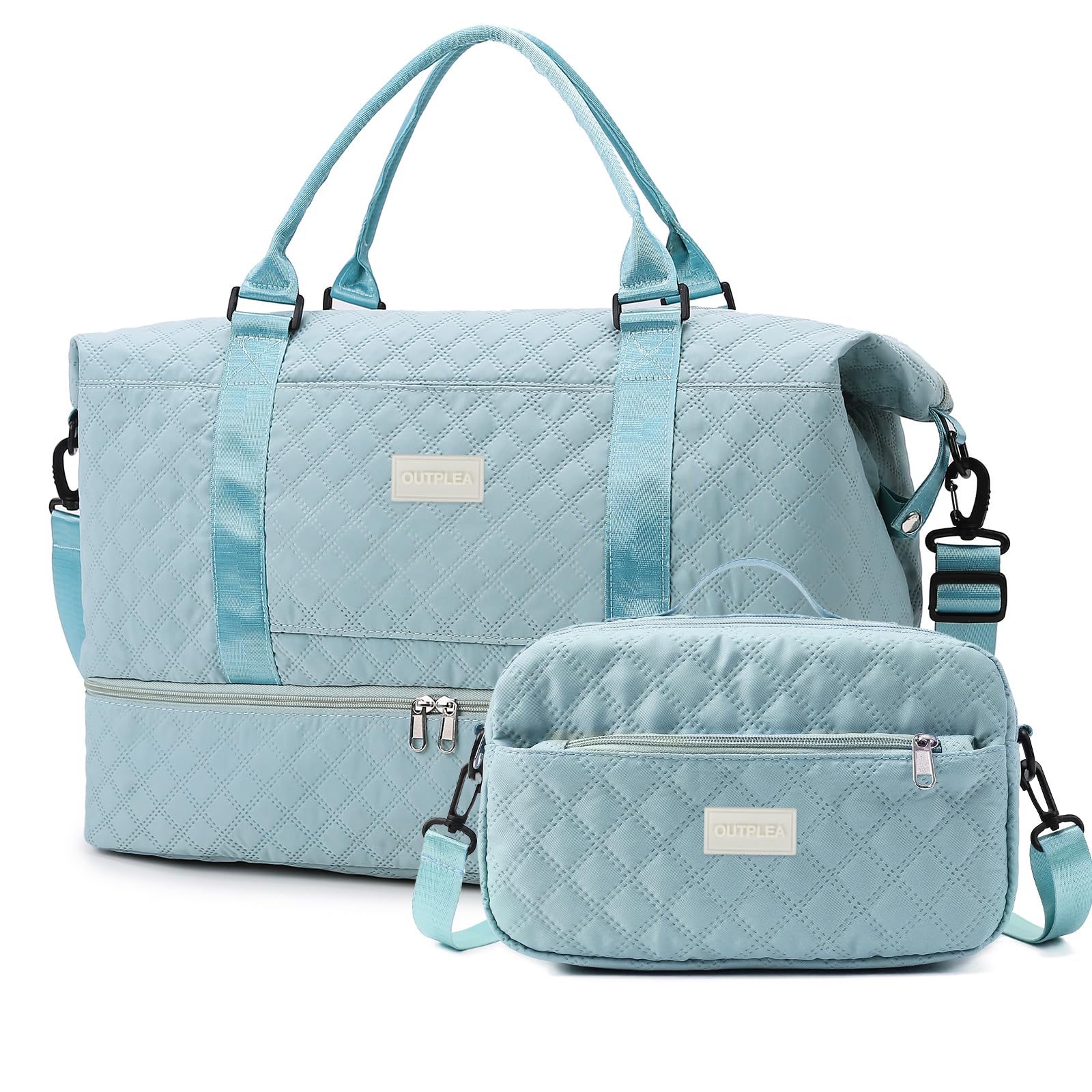 Outplea Quilted Travel Duffle Bag with Toiletry Pocket for Women, Large Weekender Bags with Wet & Shoe Compartment, 55L Carry on Overnight Bag