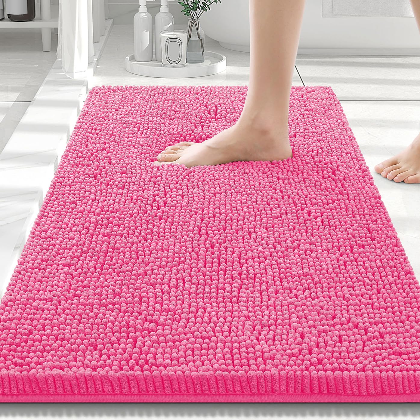 Smiry Luxury Chenille Bathroom Rugs 30x20, Extra Soft and Absorbent Shaggy Bath Mat, Machine Washable, Non-Slip Plush Carpet Runner for Tub, Shower,