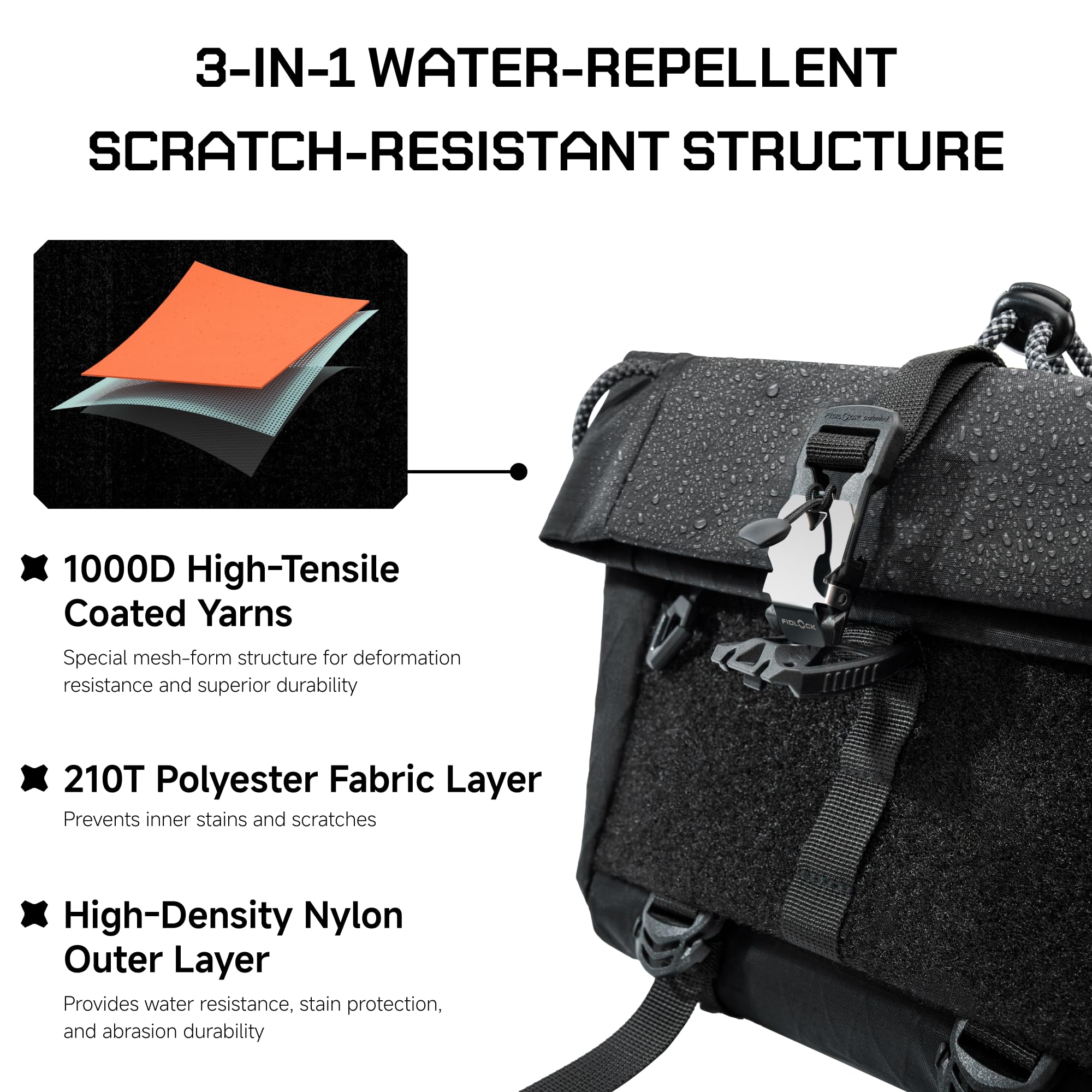 VSGO Techwear - Borsa a tracolla per fotocamera da uomo, 3 l, impermeabile, con punti modulari e tasca nascosta, Nero, 3L