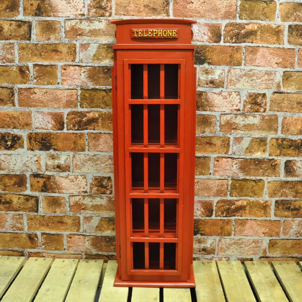 AcaciaHome 85cm Large Red Wooden Retro Red Telephone Box CD Rack