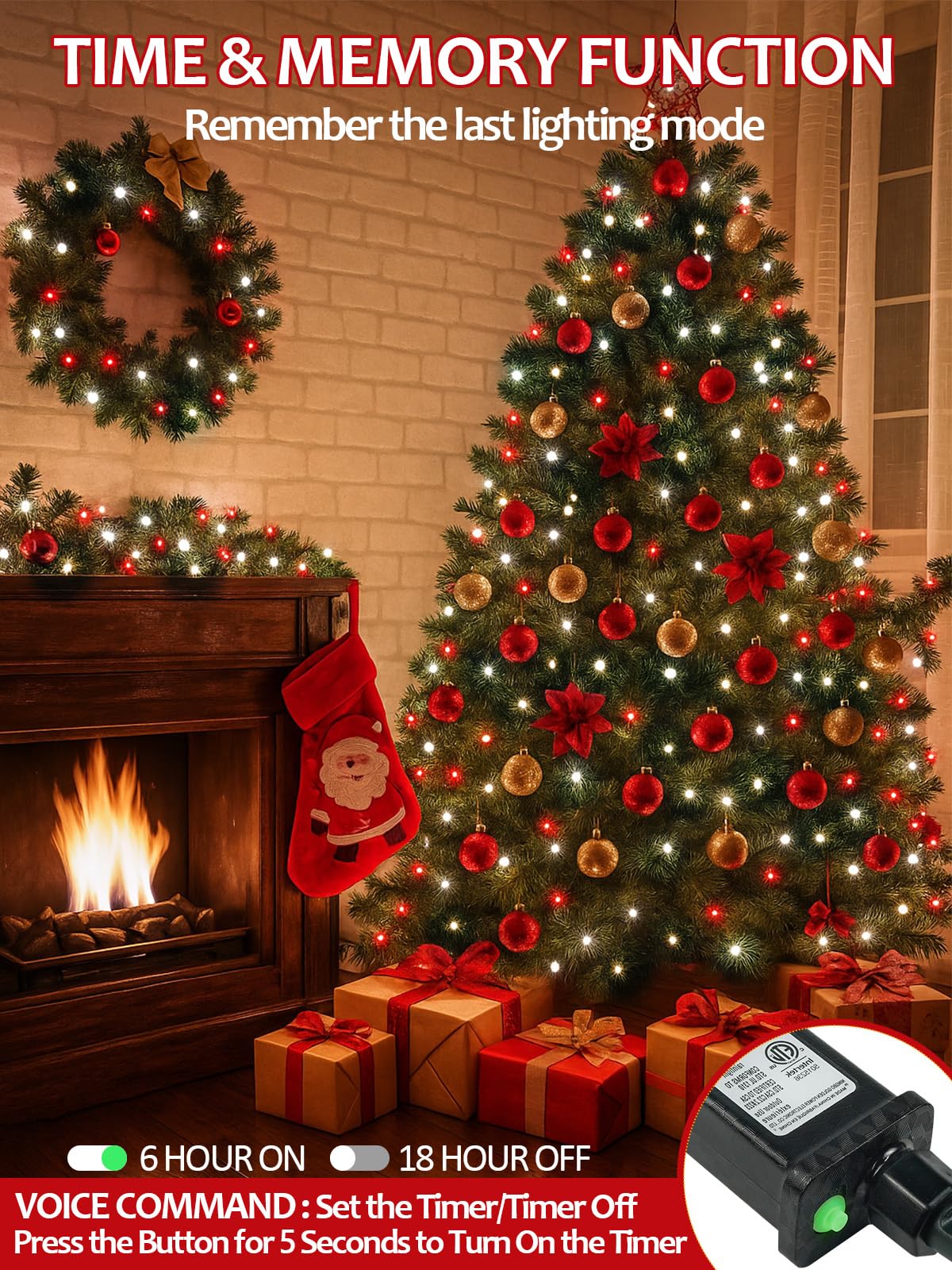 Luces de Navidad inteligentes controladas por voz para exteriores, 200 luces LED extensibles de 75 pies con 6 comandos de voz, 12 modos y temporizador, decoraciones navideñas impermeables para árbol