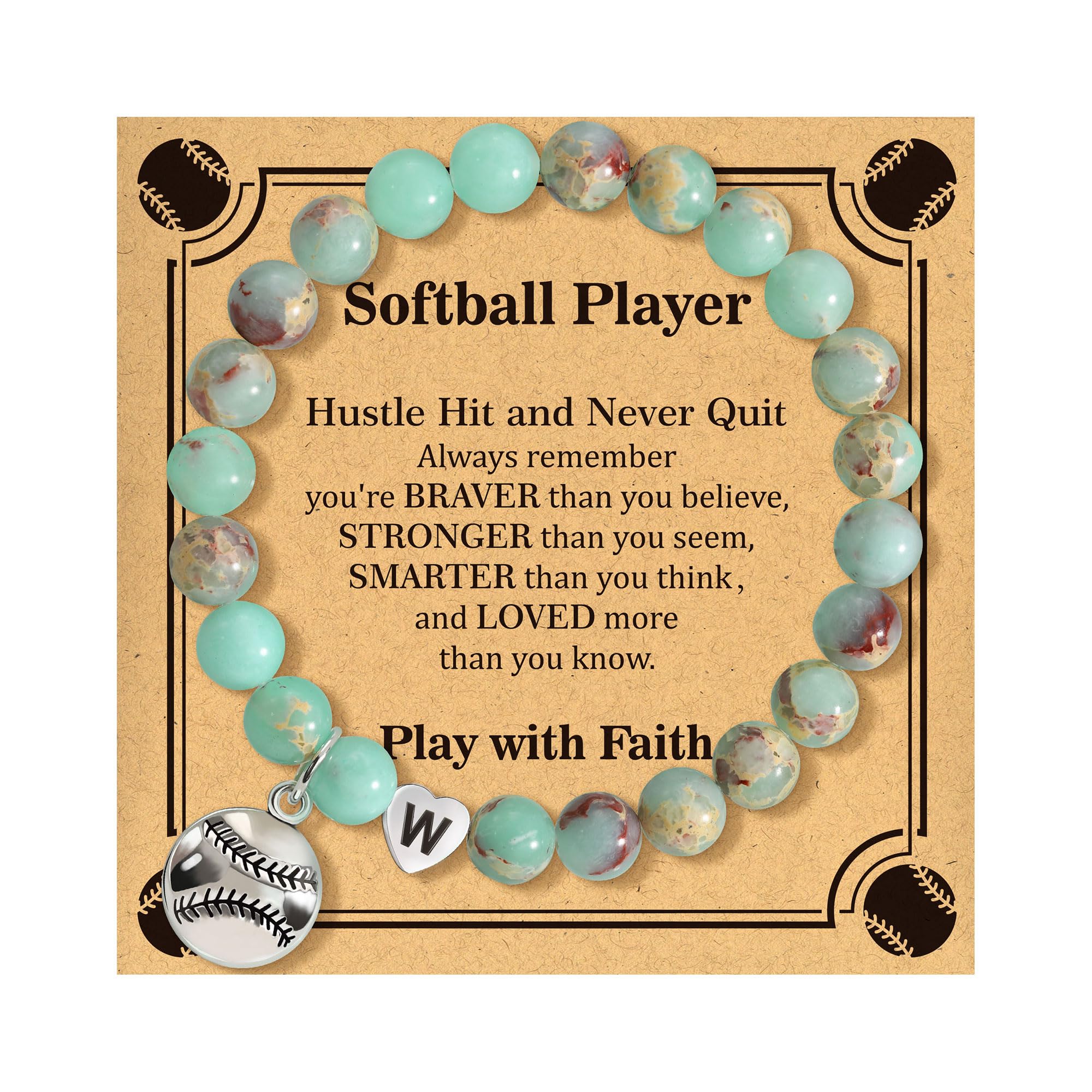 BAYLAY Softball Gifts for Teen Girls, Softball Bracelet Accessories Stuff for Women Players Team Lovers Teenage Girl Gift Heart Initial Bracelet Jewelry Birthday Gifts for Teen Girls Stocking Stuffers