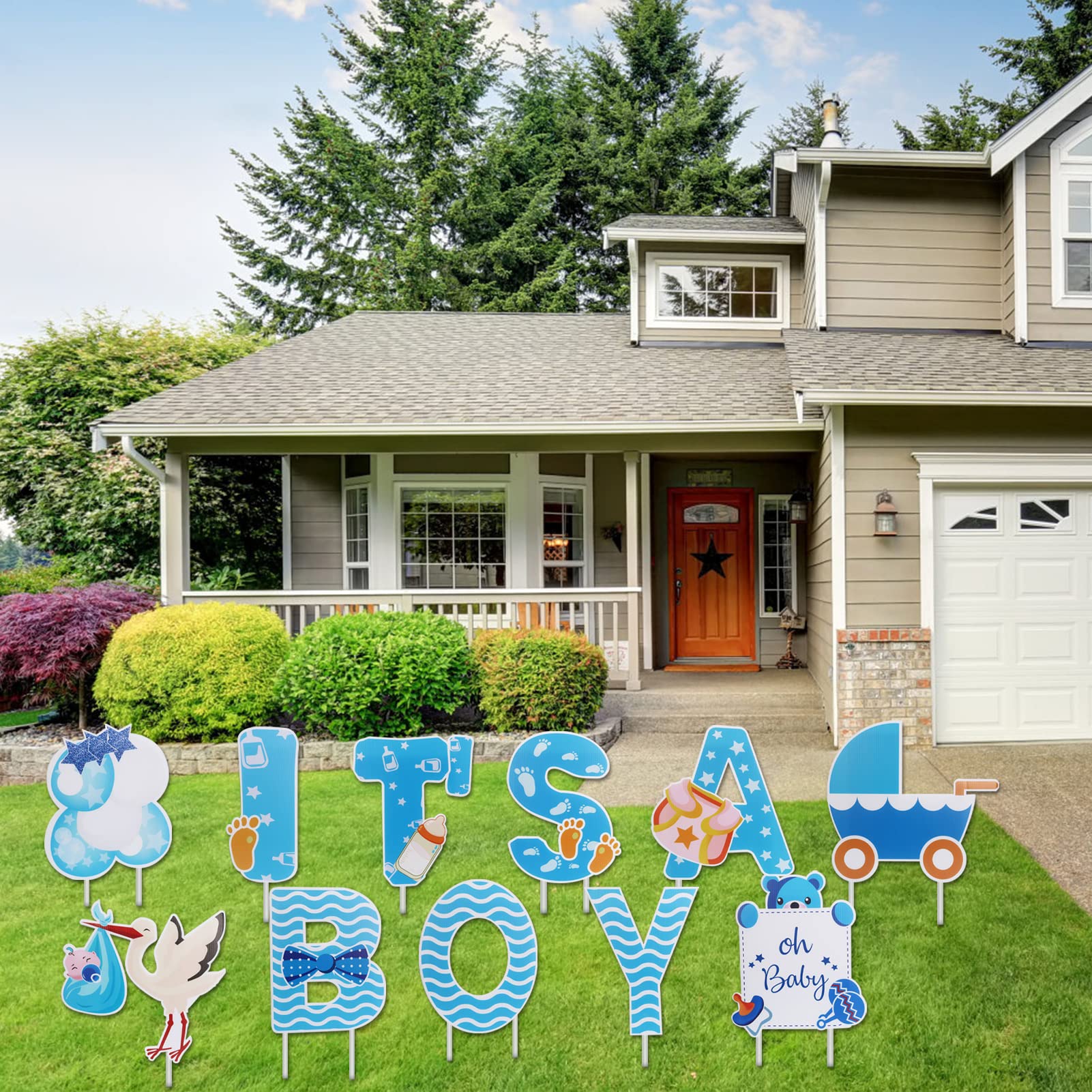 SUPERDANT "It's A Boy" Hofschild-Set – 9 Bunte Schilder Mit 18 Heringen Für Geburtsparty, Rasendekoration (wasserdicht)