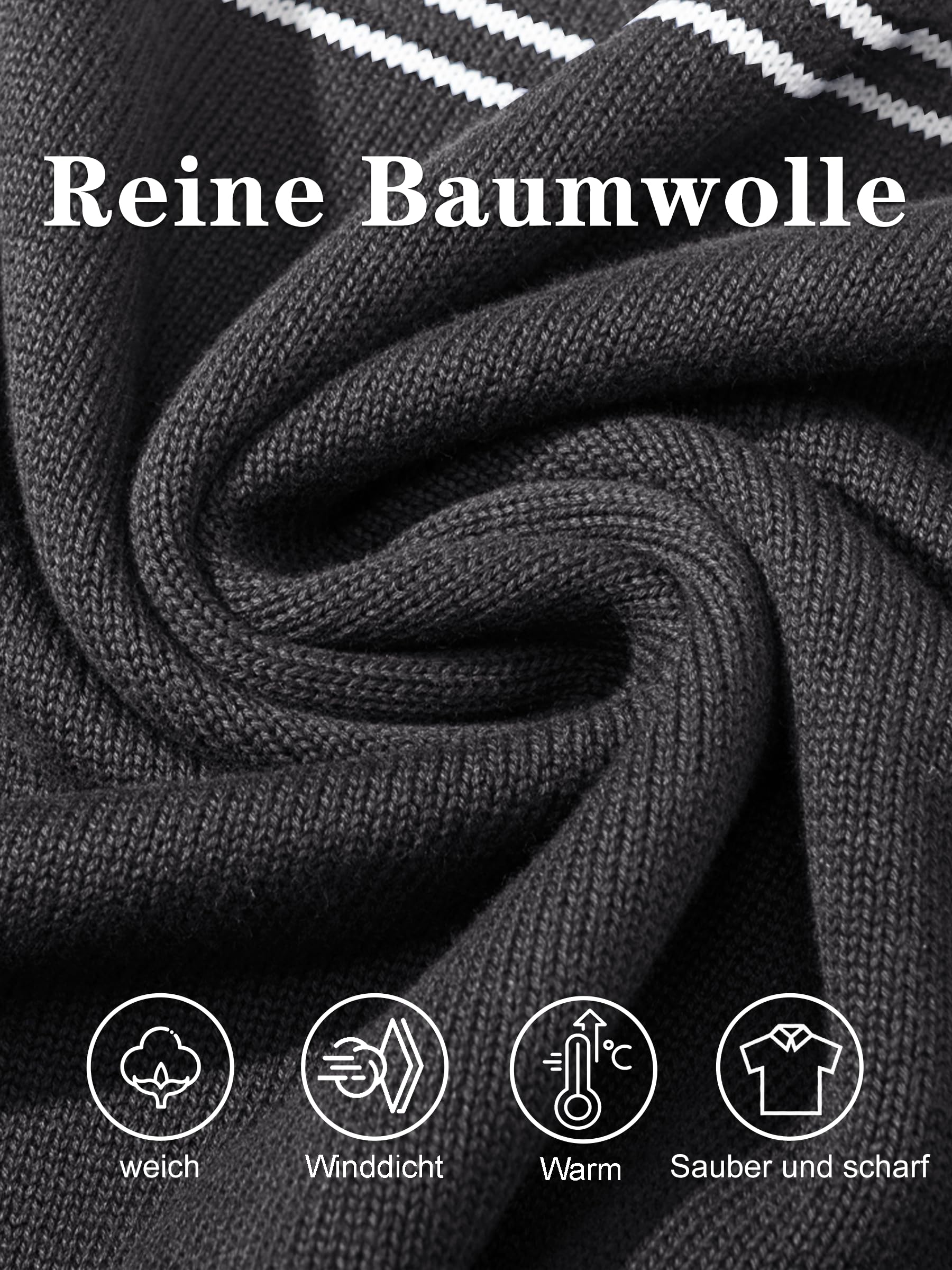 Cavva Pullover Herren Gestreift Strickpullover 1/4 Zip Winterpullover Pulli | Gestreifter Rollkragenpullover aus Baumwolle, Langarm mit 1/4 Zip Stehkragen, Warmer Winterpullover für Herren Strickpullover