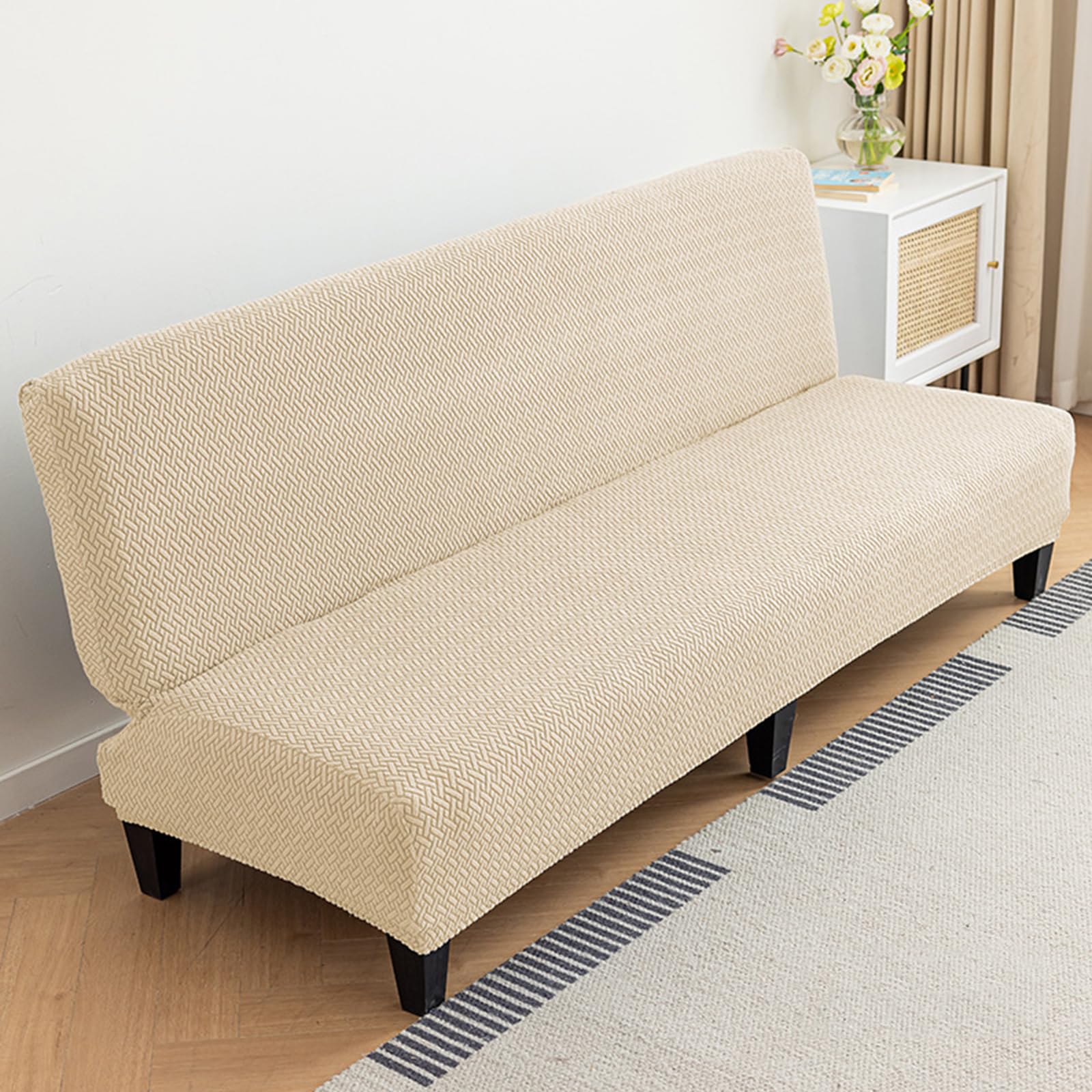 Funda de sofá sin brazos de 2 a 4 plazas, universal, elástica, impermeable, plegable, lavable, extraíble y extraíble, para sofás, Protector de Sofa Cama sin Reposabrazos Plegable,Colore beige,L