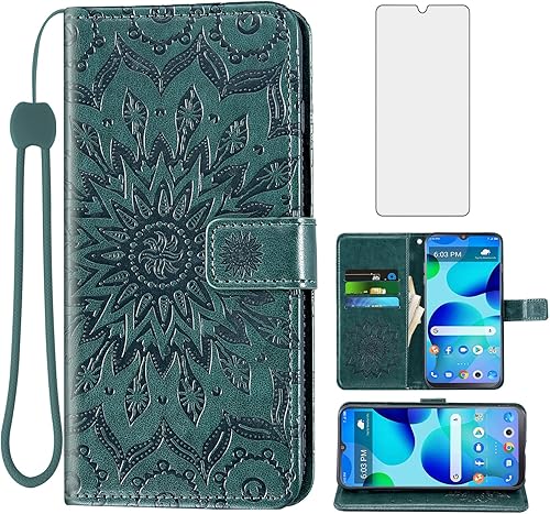 Asuwish Funda de teléfono para TCL 30T T603DL - Funda tipo cartera con protector de pantalla de vidrio templado y cuero de girasol, funda delgada